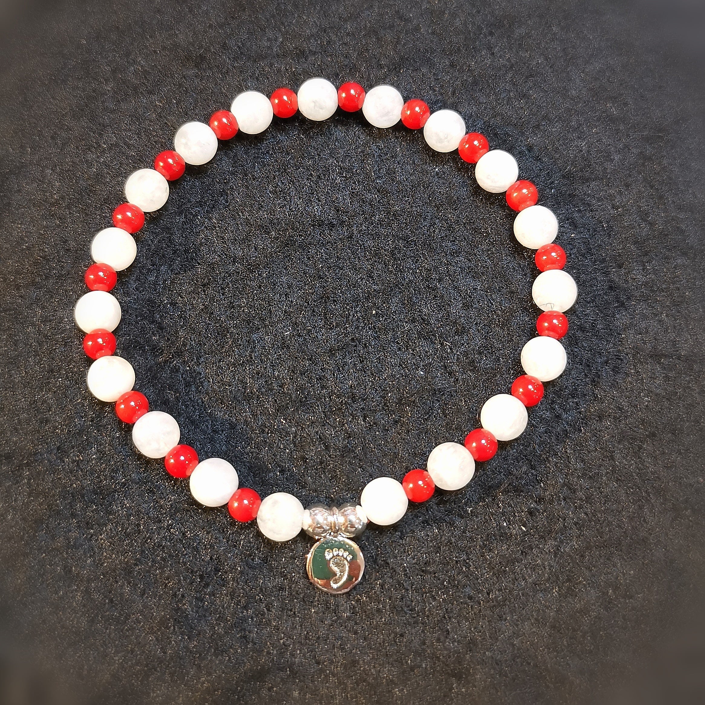 Baby Fußabdruck Regenbogen Mondstein Koralle Edelstein Heilstein Karma Armband, geweiht - Mutter und Kind
