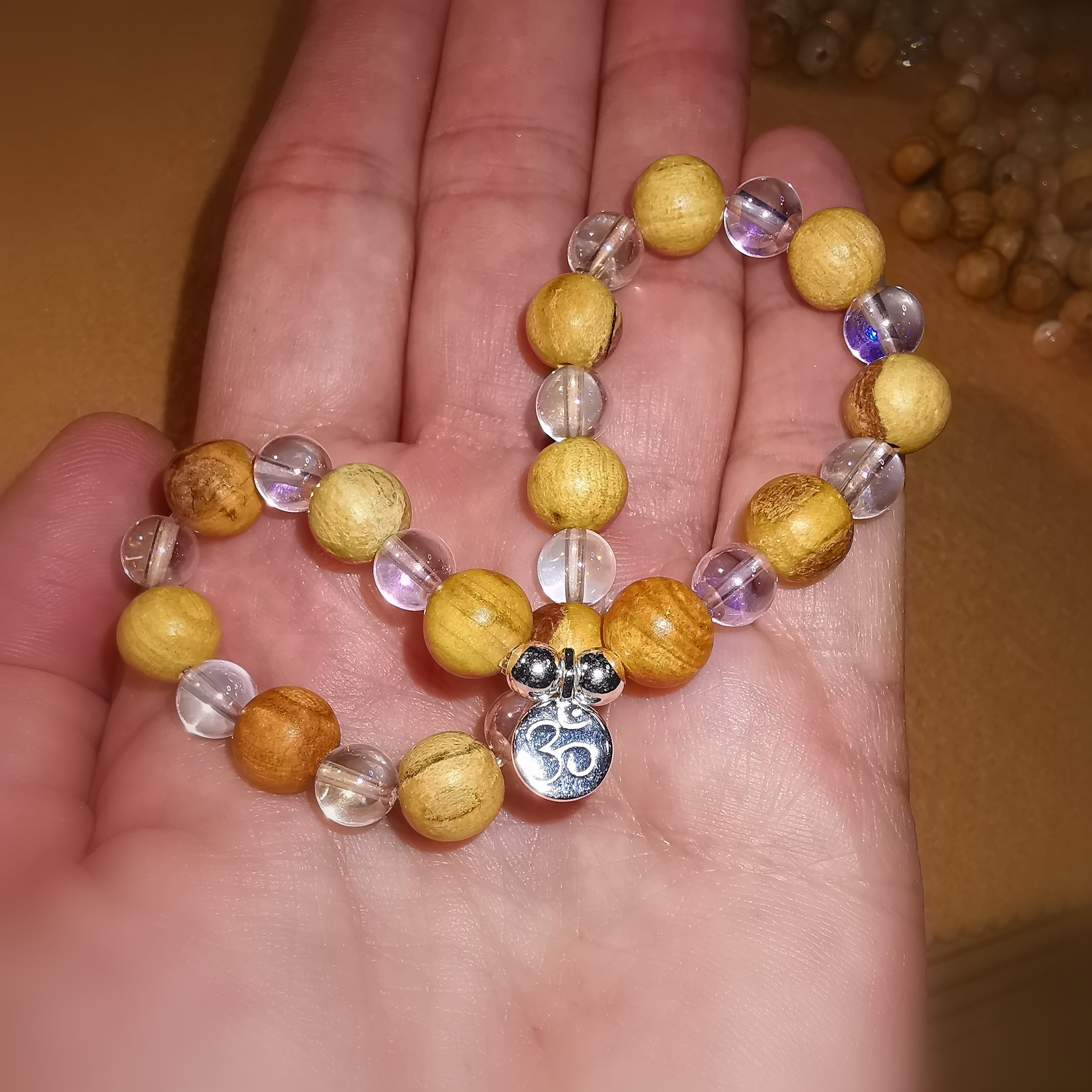 Palo Santo Angel Aura Edelstein Sterlingsilber Om Amulett Karma Armband - Intuition und Vertrauen