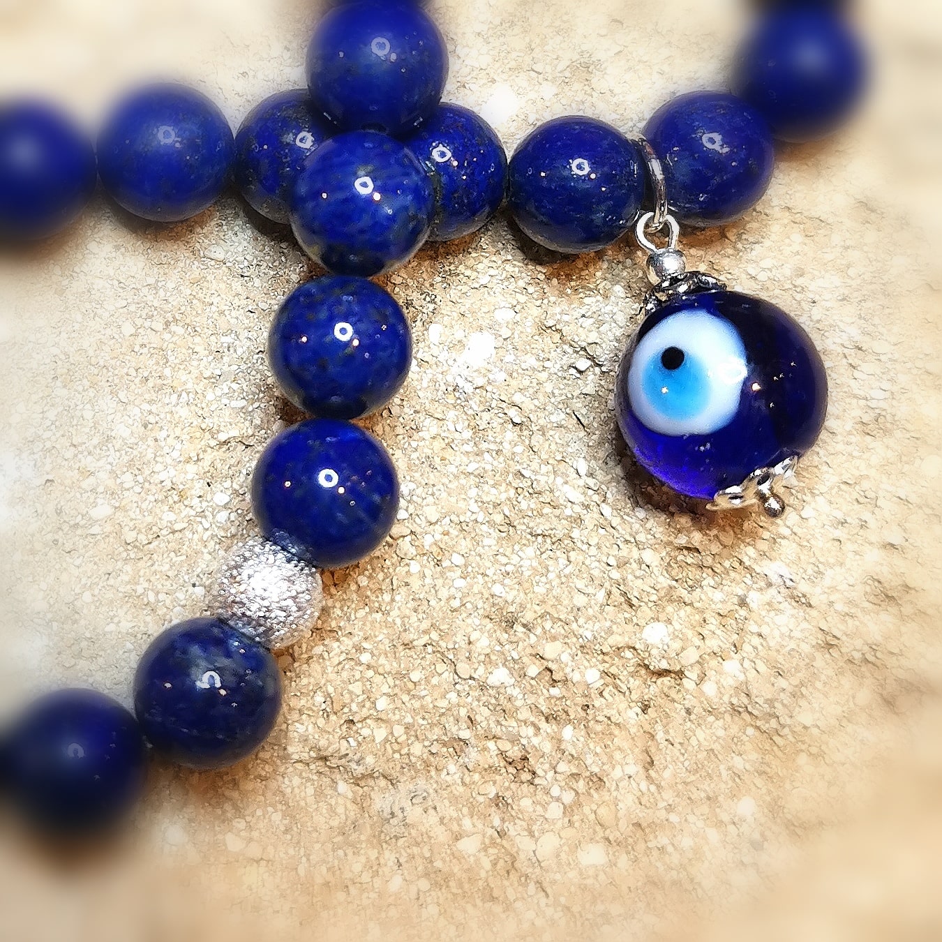 Lapislazuli Edelstein Heilstein türkisches Auge Karma Armband blau - ich bin im Schutz