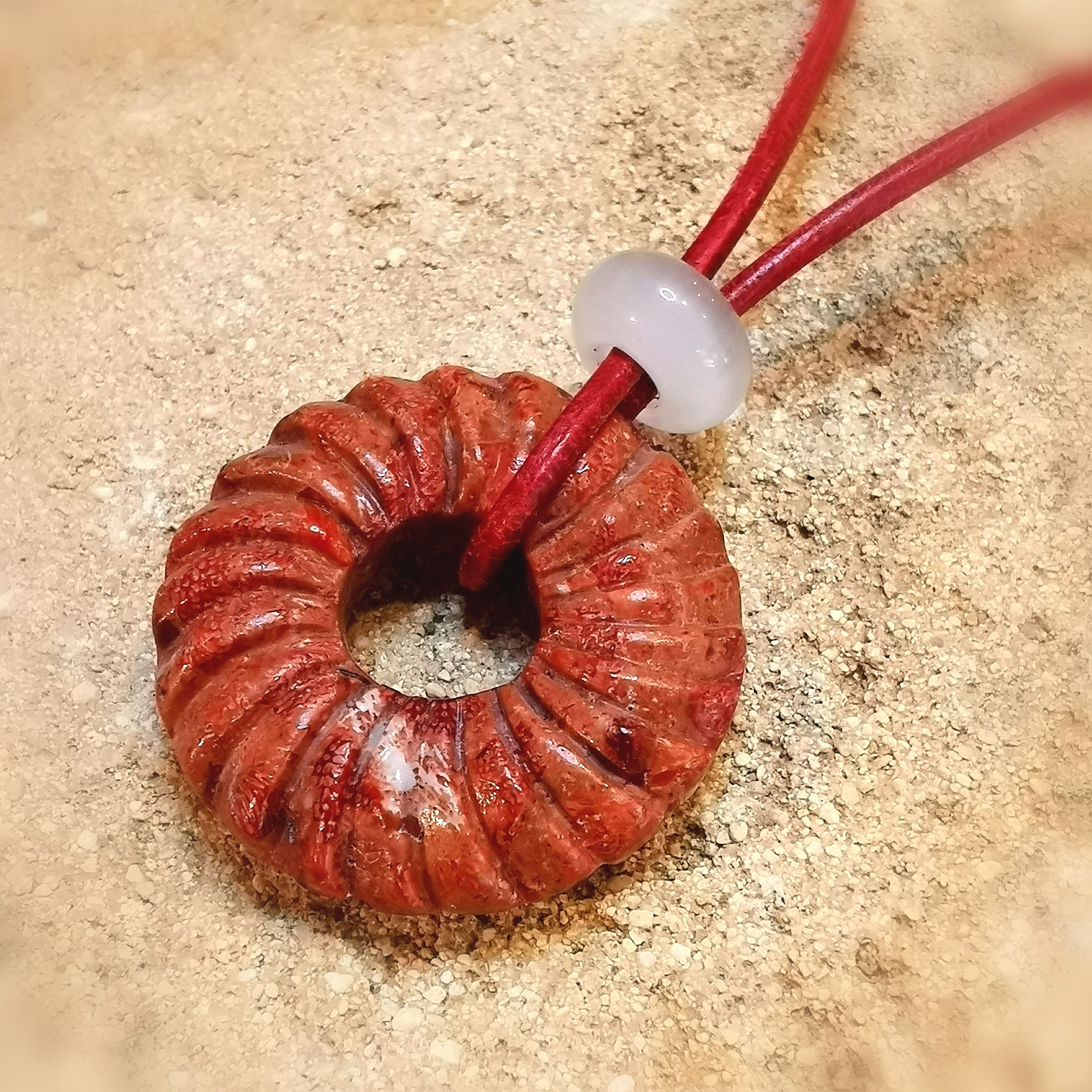 🔴 Coral Murano Glass Circle of Life – Consecrated Karma Necklace for new energy & joy of life
