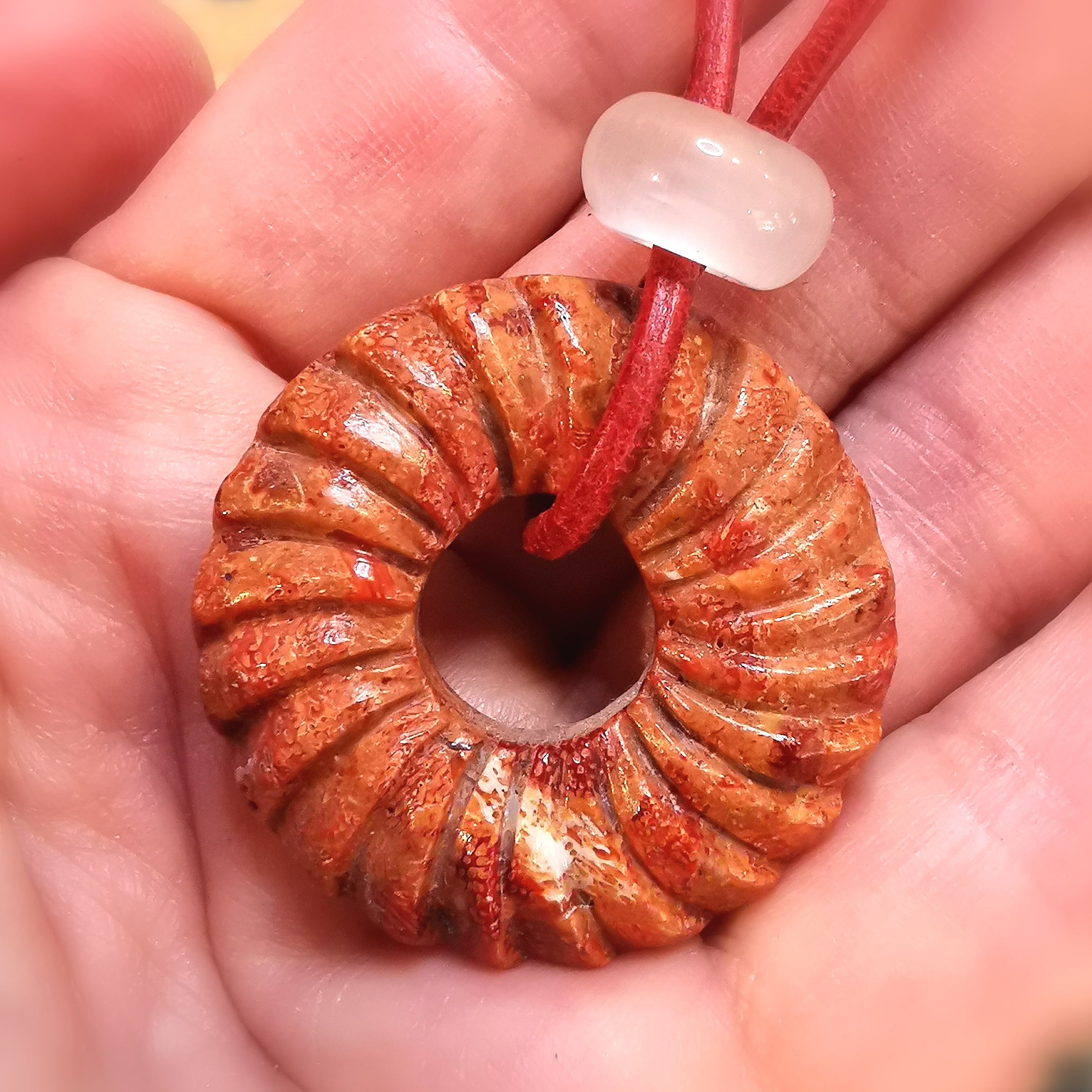 🔴 Coral Murano Glass Circle of Life – Consecrated Karma Necklace for new energy & joy of life