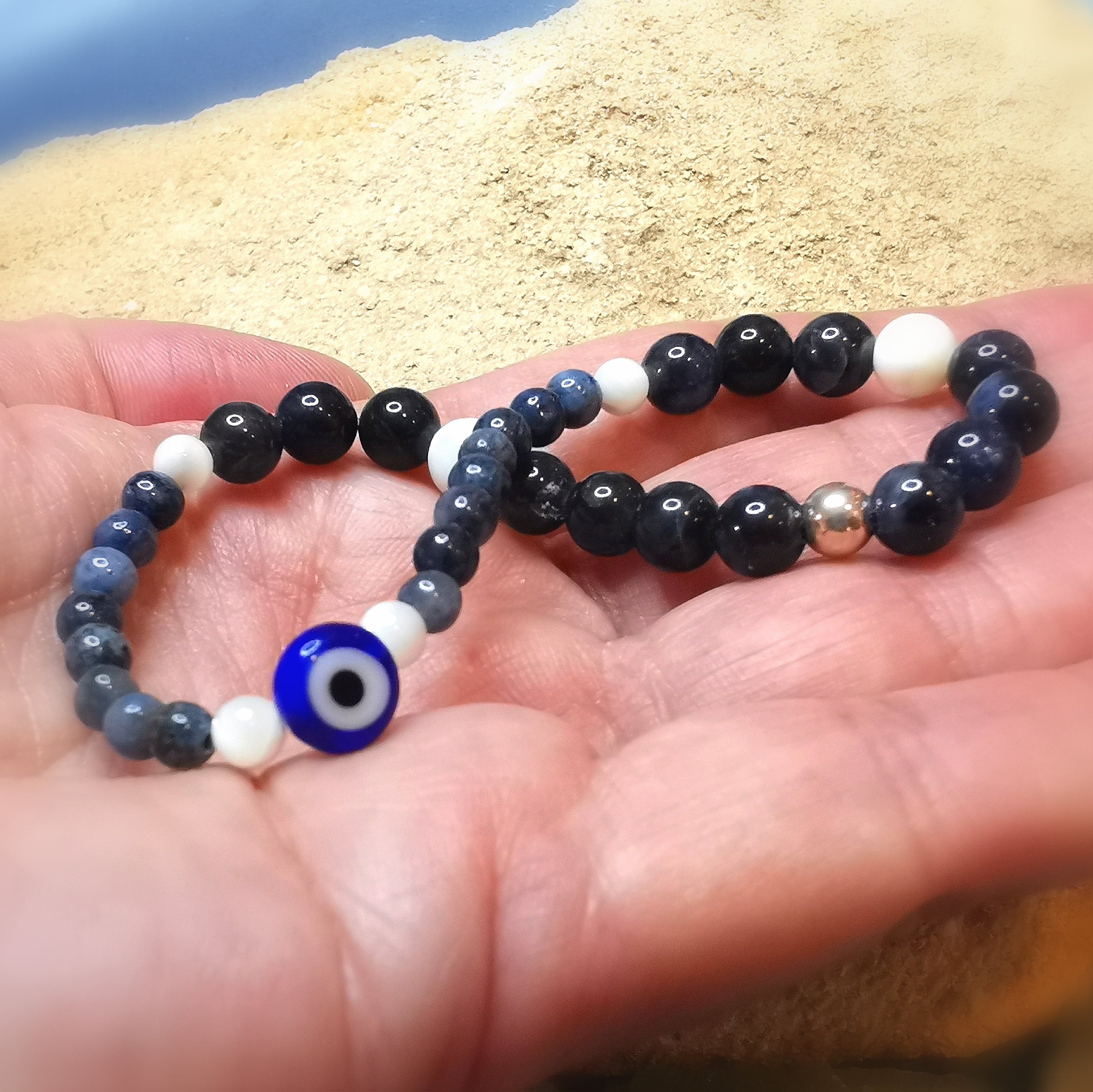 Dumortierit Edelstein Heilstein Shiva Auge Karma Armband blau, geweiht - ich bin im Schutz