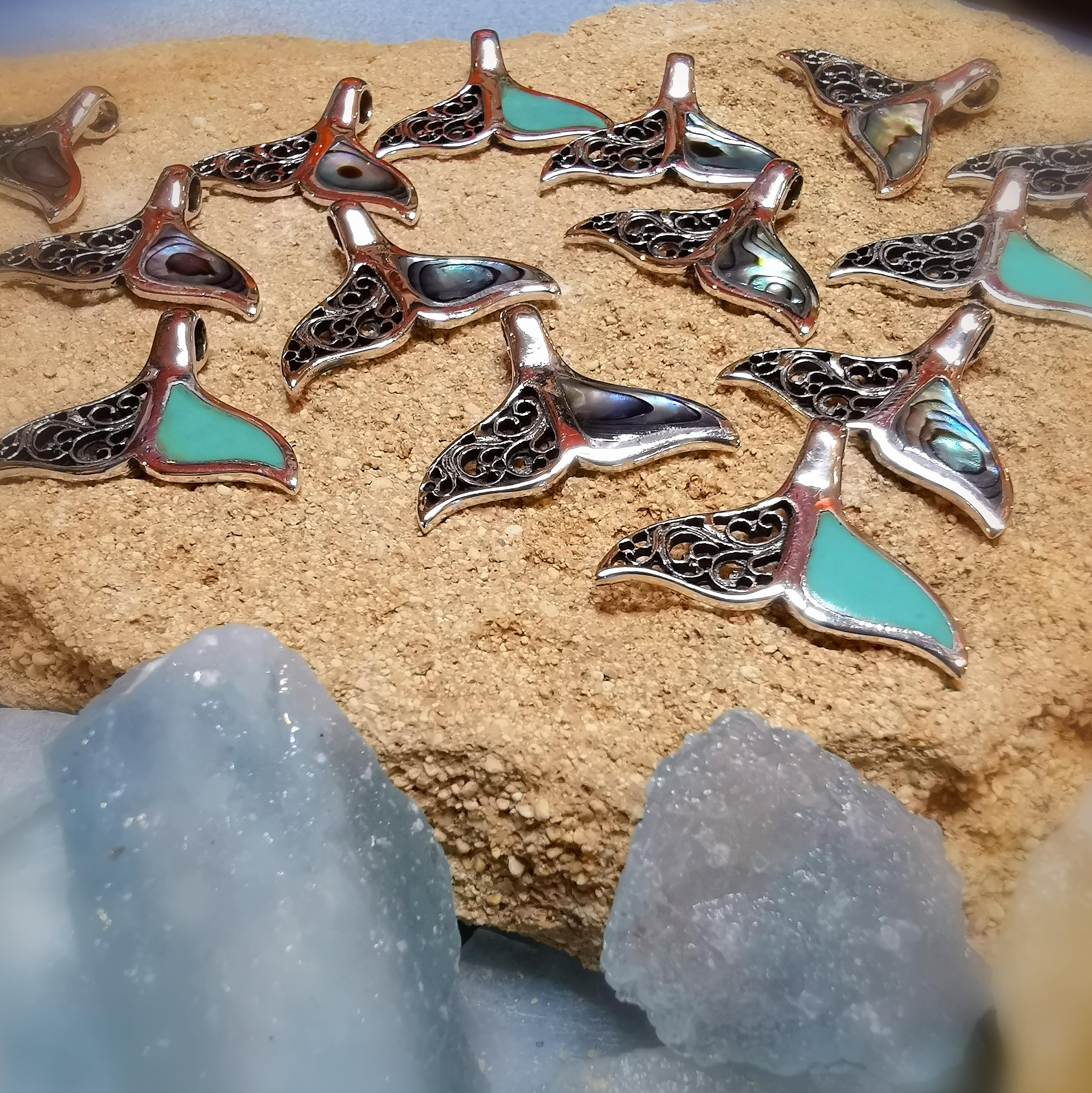 Whale Fin Abalone Shell Lucky Charm Karma Pendant Power Animal Whale, Sterling Silver, Live Intuitively