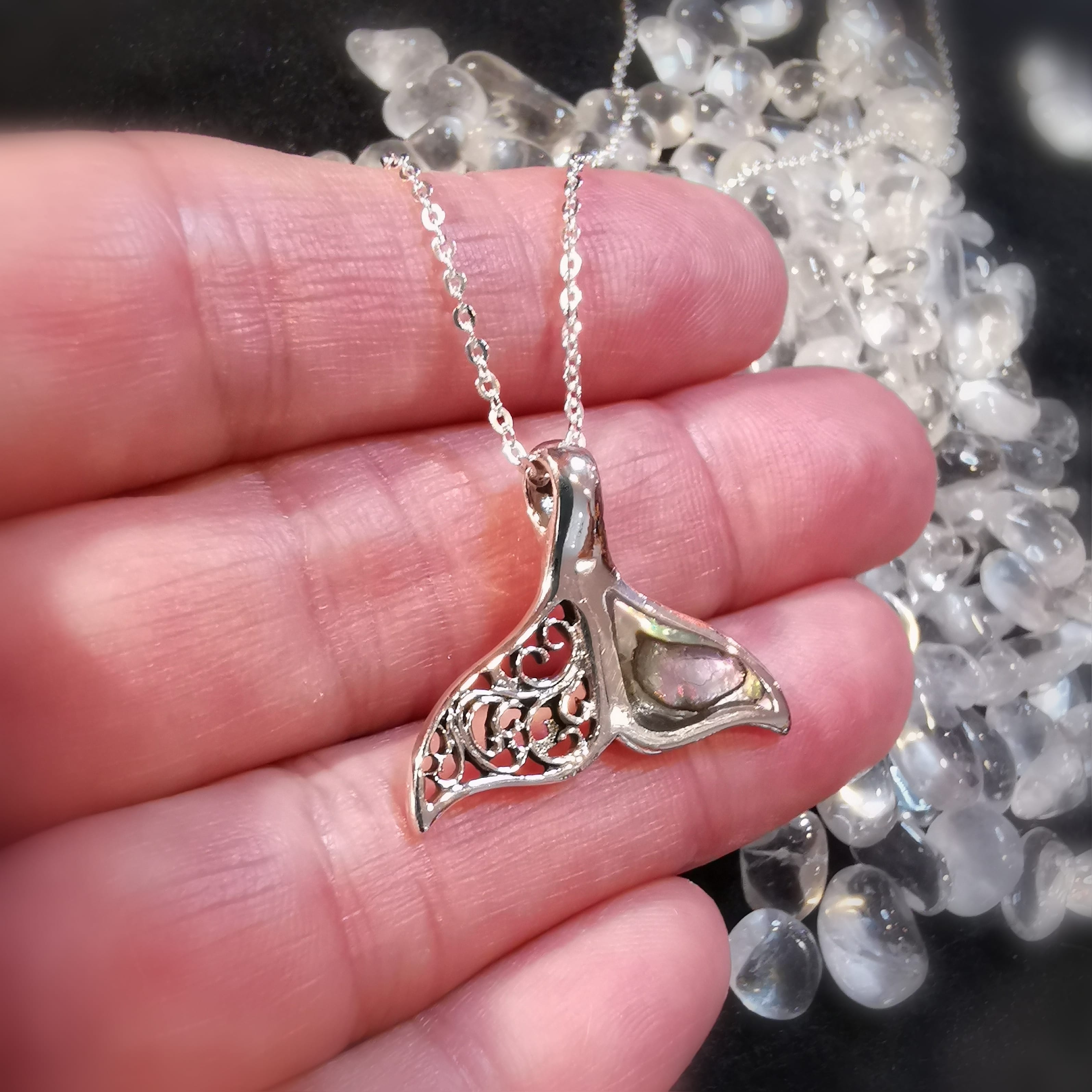 Walflosse Abalone Muschel Glücksbringer Karma Kette Krafttier Wal, Sterlingsilber, neue Kraft