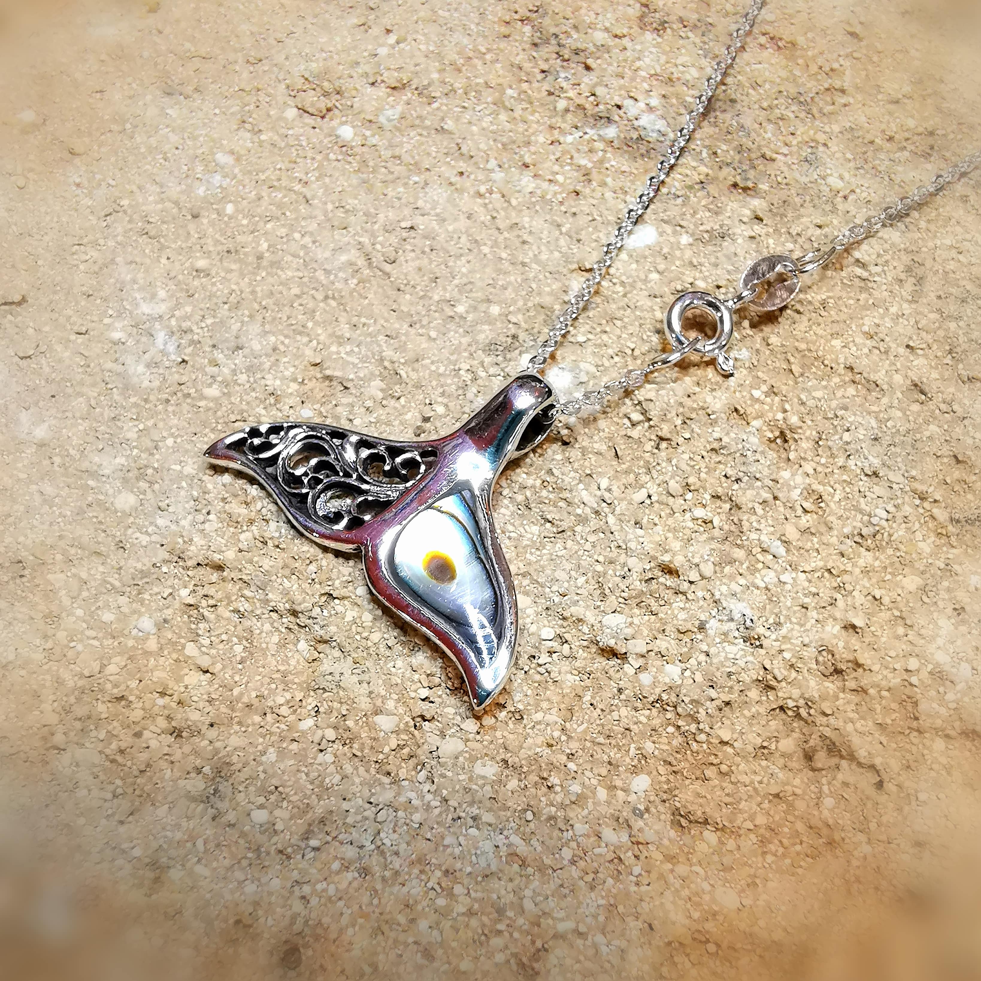 Walflosse Abalone Muschel Glücksbringer Karma Kette Krafttier Wal, Sterlingsilber, neue Kraft