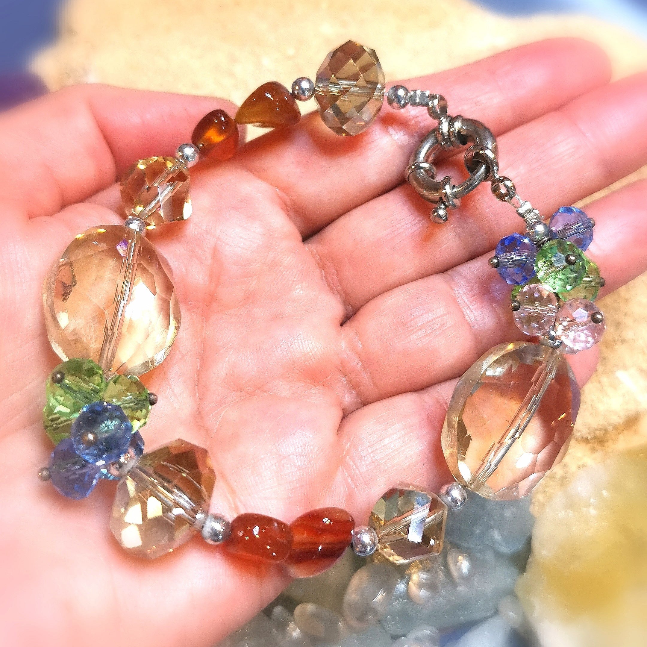 Hippie Armband edler Modeschmuck Kunststoff üppig mit Karneol GlücksachatHippie Armband edler Modeschmuck Kunststoff üppig mit Karneol Glücksachat