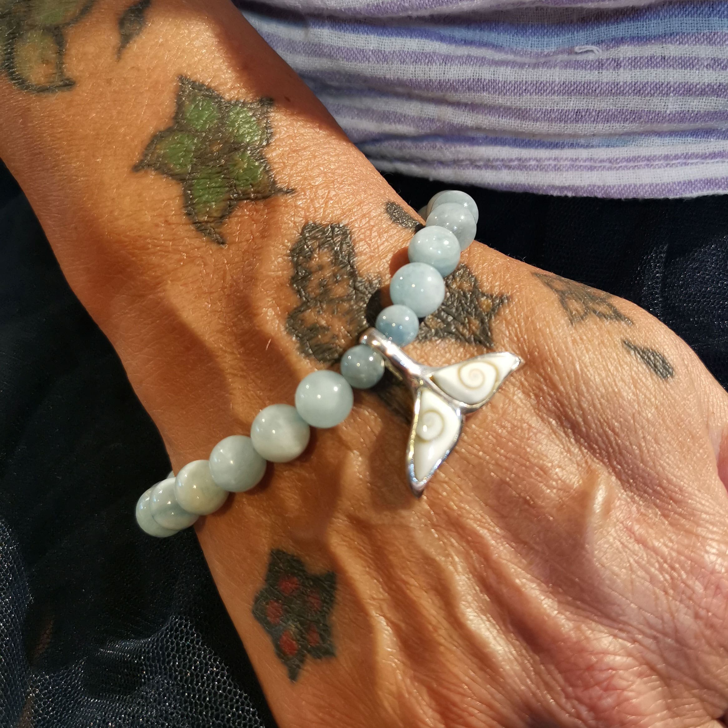 Aquamarin Edelstein Heilstein Shiva Auge Muschel Karma Armband, Glücksgefühl