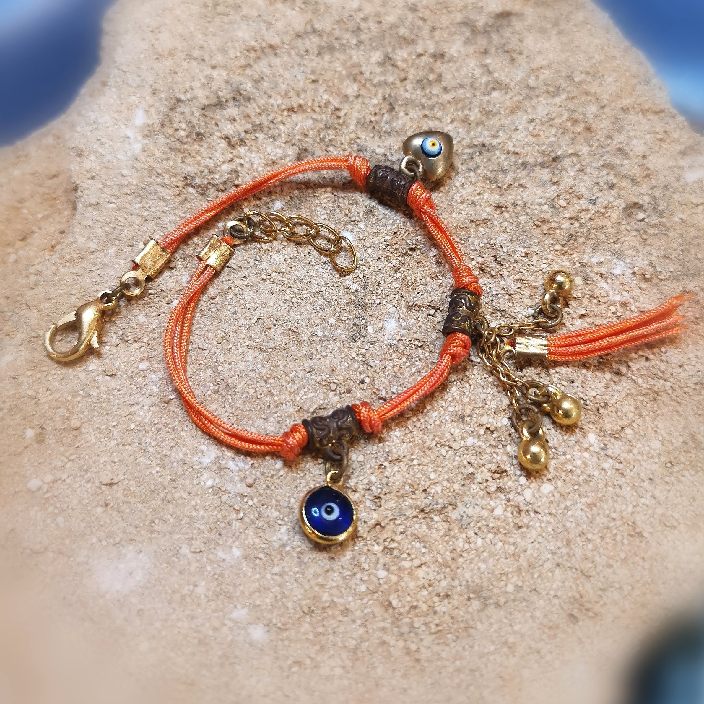 Bijou Hippie Glückssymbol Armband mit türkischen Auge orange bunt -Schutz