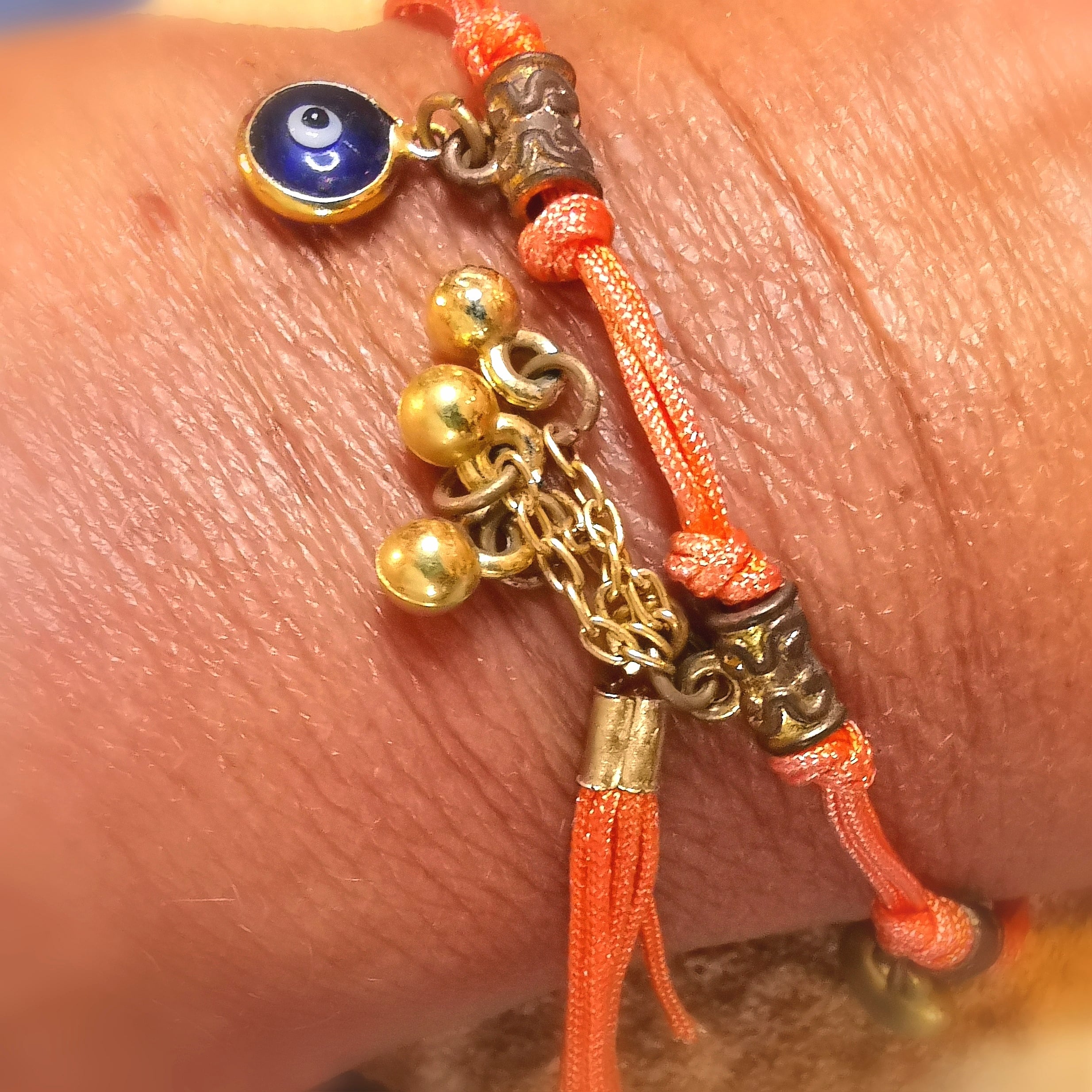 Bijou Hippie Glückssymbol Armband mit türkischen Auge orange bunt -Schutz