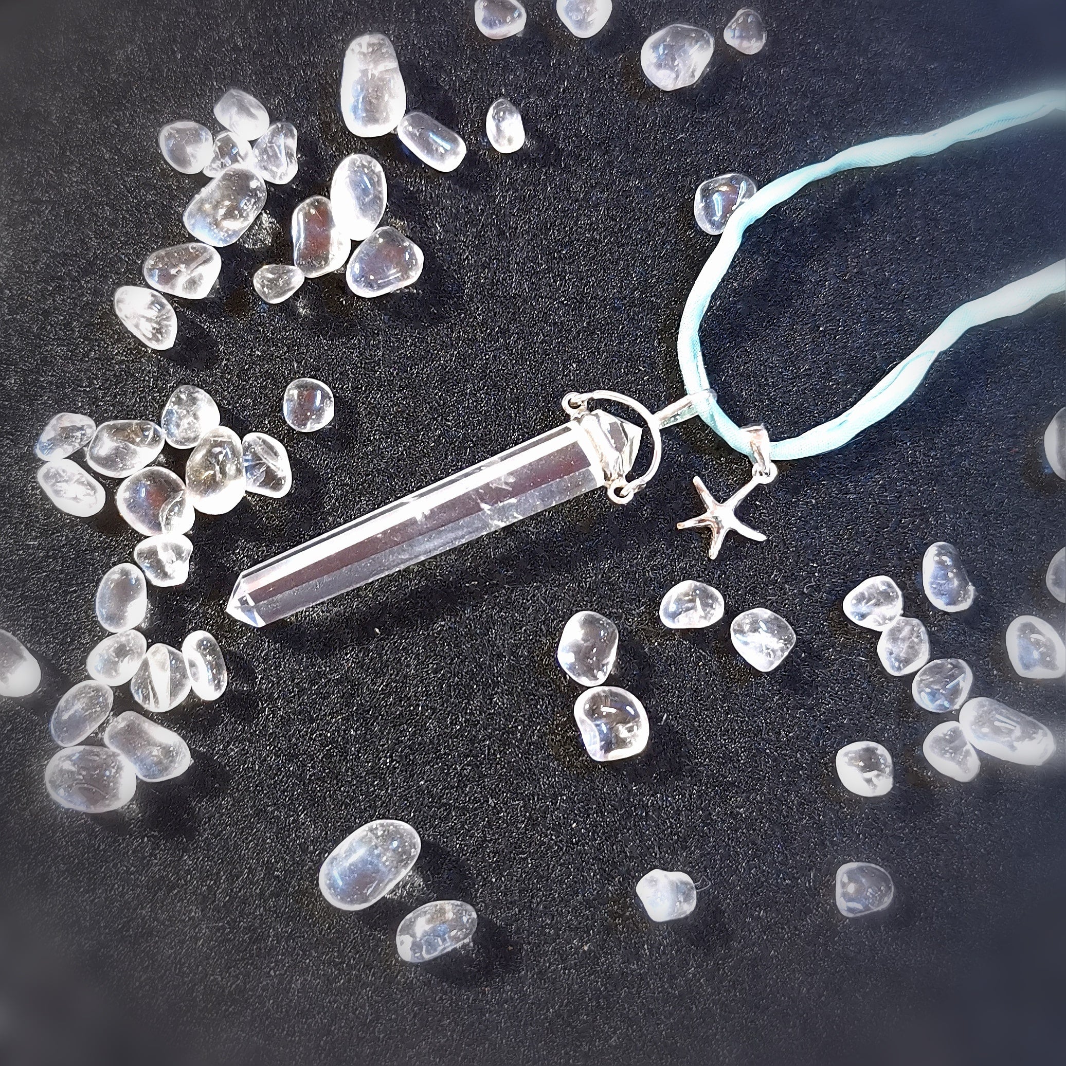 Bergkristall Spitze XL Edelstein Seestern Chakra Karma Kette an Seide, Aura Wellness - geweiht, Transformation zur Harmonie