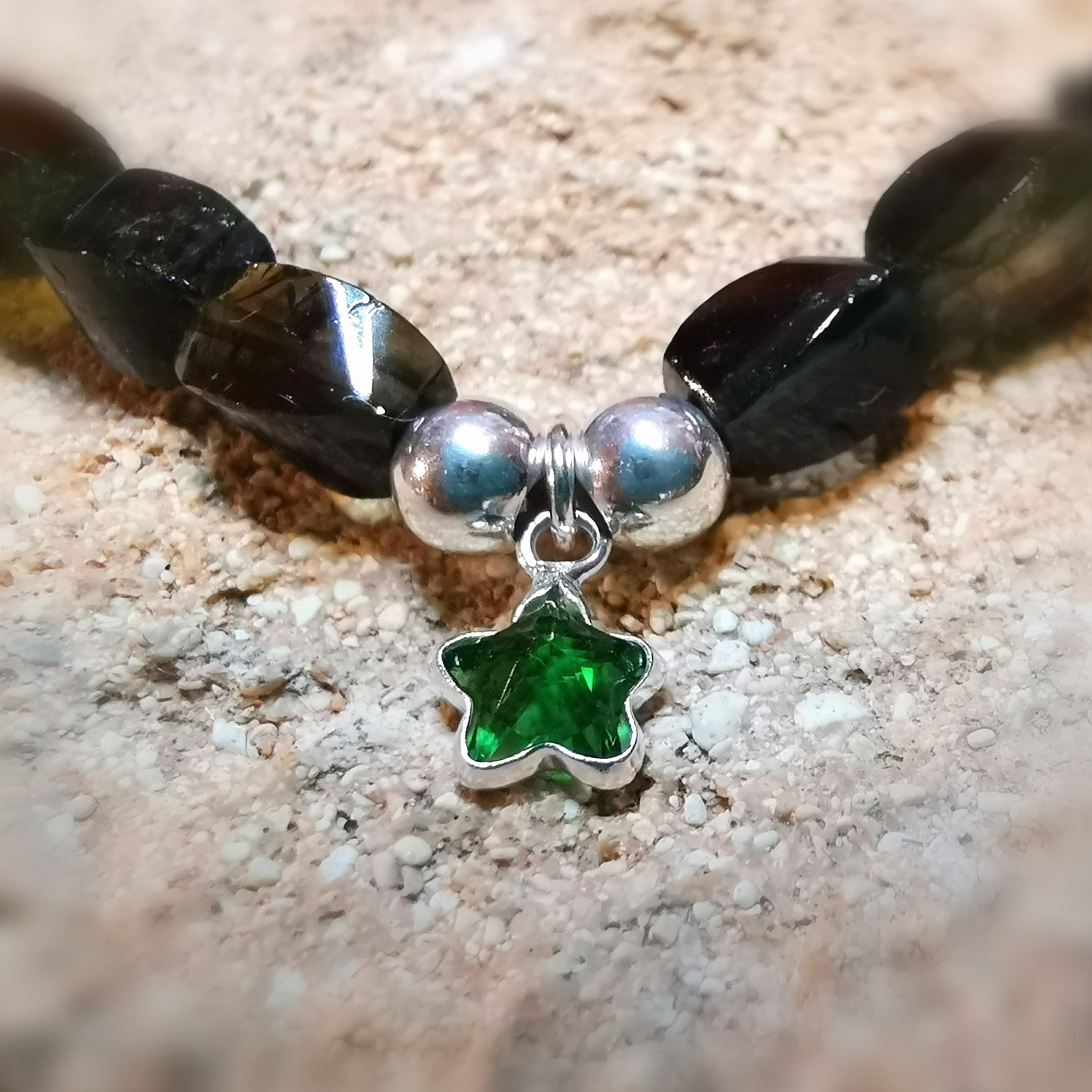 green tourmaline freeform gemstone healing stone starfish karma bracelet, consecrated - power of the heart