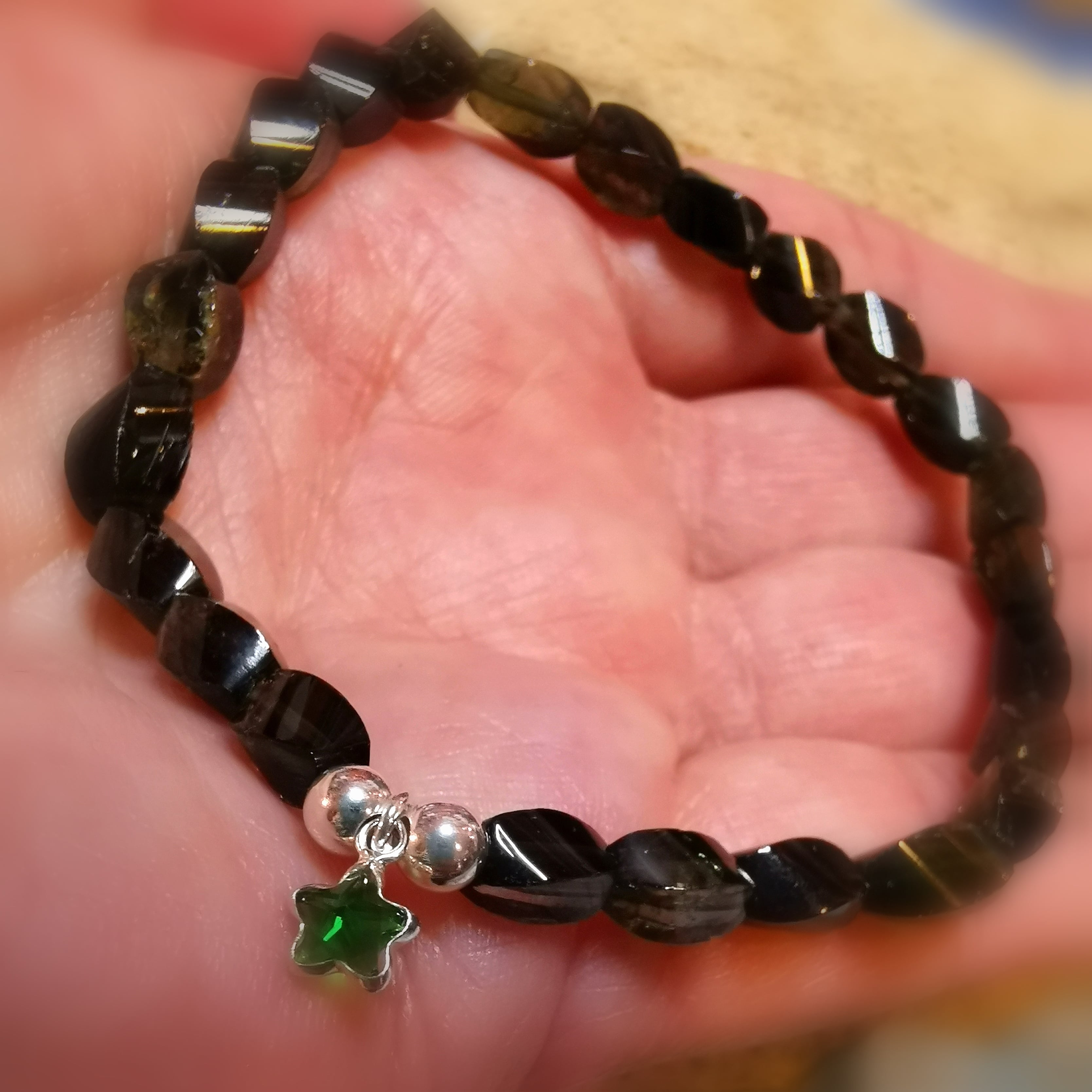 green tourmaline freeform gemstone healing stone starfish karma bracelet, consecrated - power of the heart