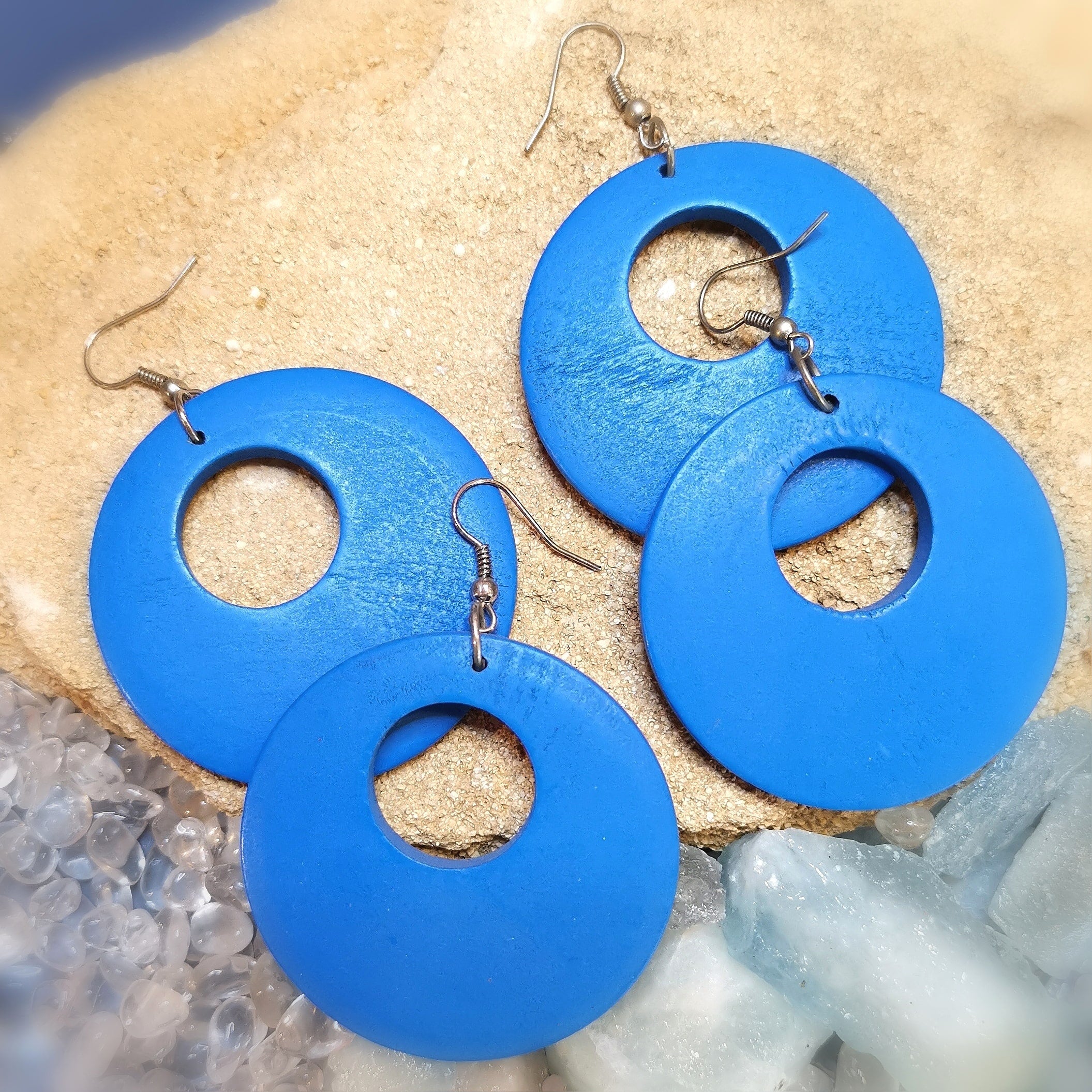 wasser blau: Holz Ohrringe Ohrschmuck Hänger Sterlingsilber Hippie Stil sommerfrisch