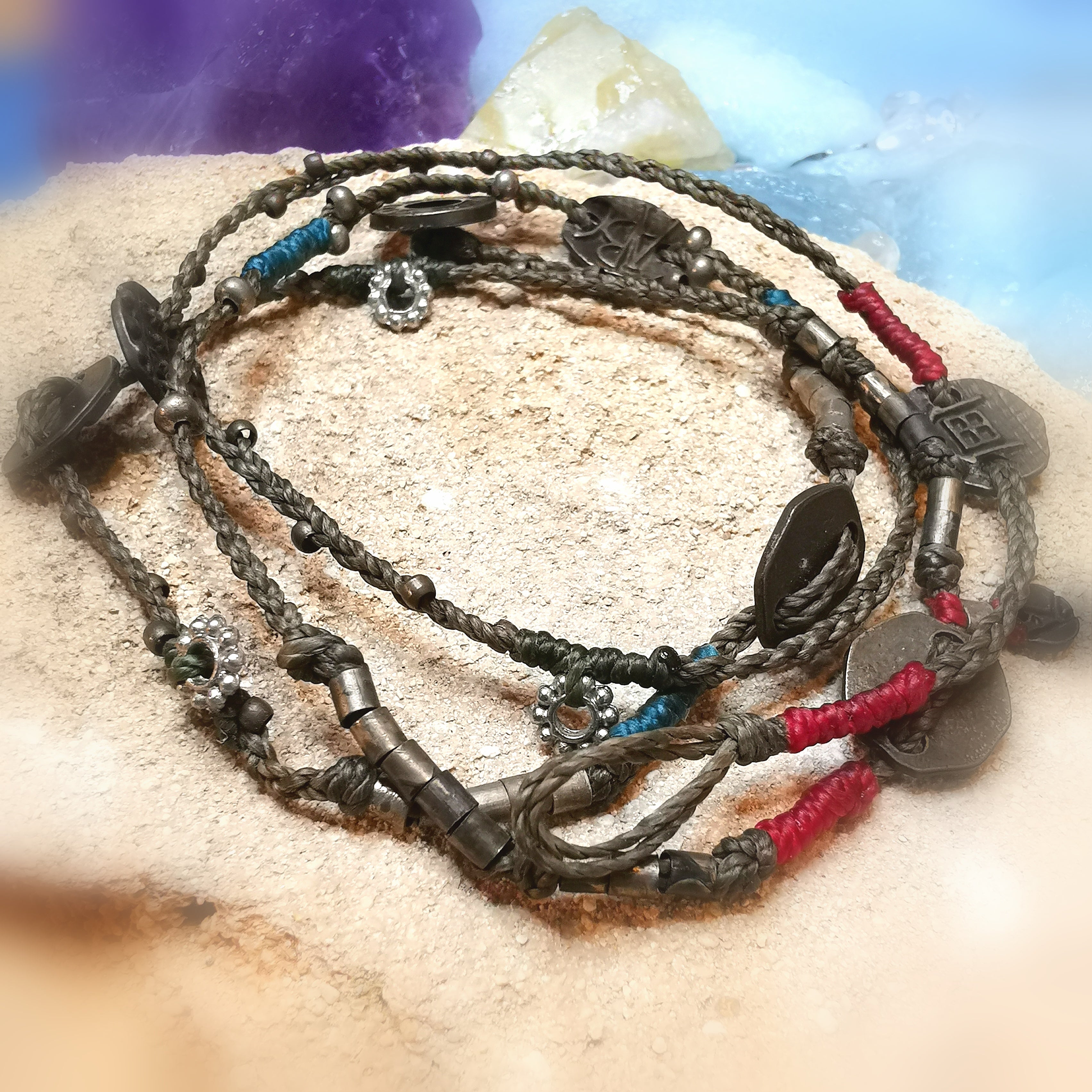 Hippie Ethno Karma Kette Wickelarmband, Gelassenheit, Messing schwarz gold farben