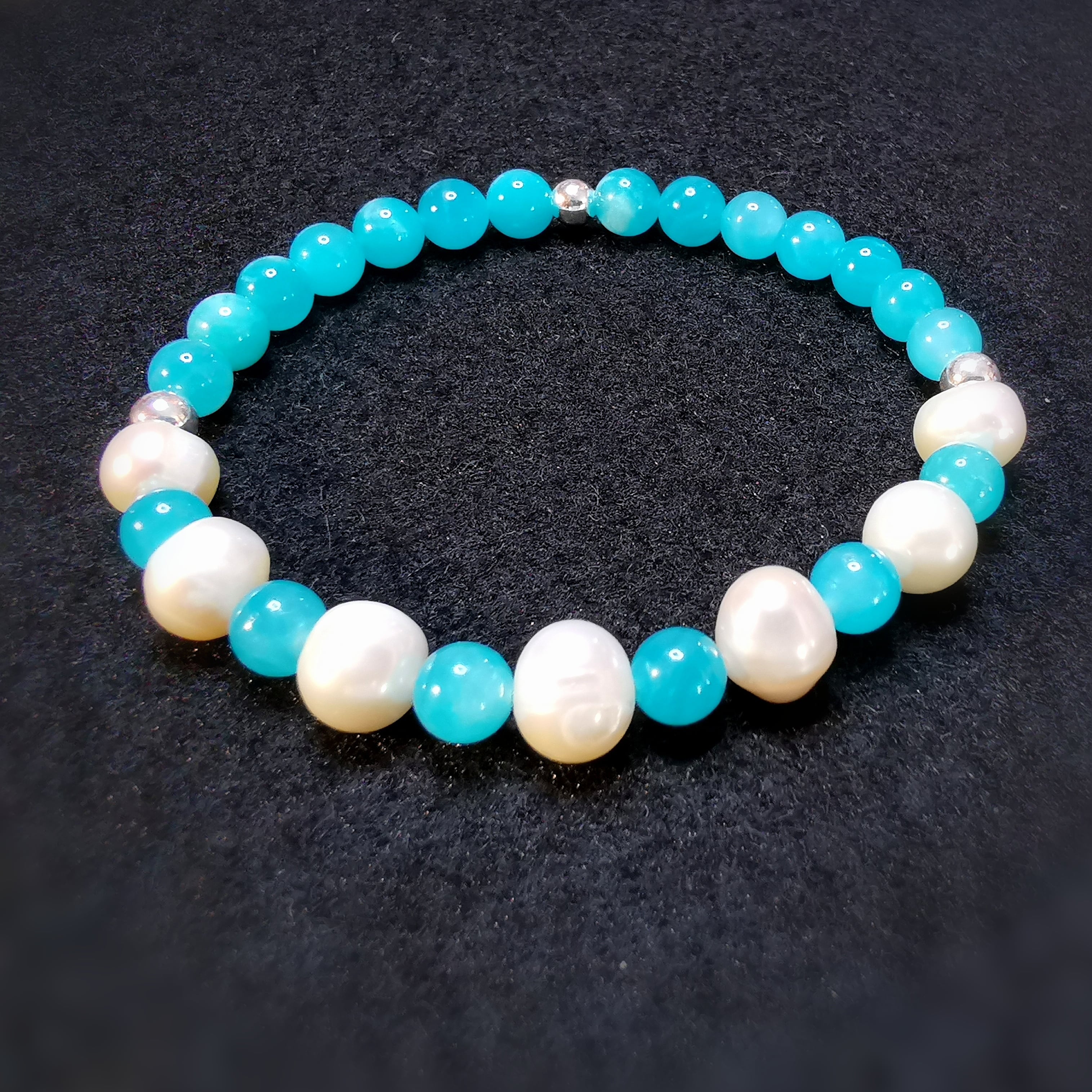 Apatit Edelstein Heilstein 7 Perlen Chakra Karma Armband blau, geweiht, die Liebe zum Leben entdecken
