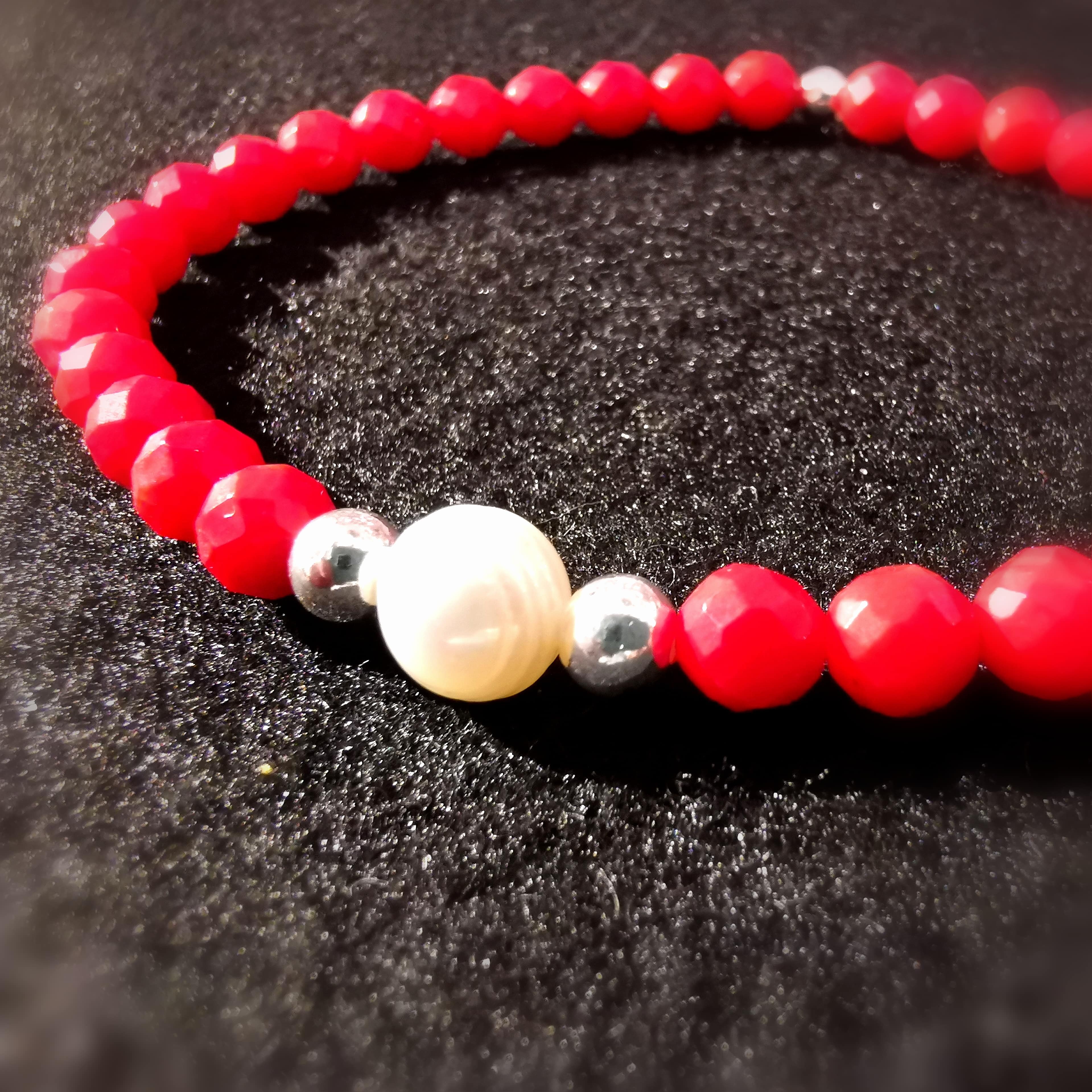 rote Koralle Perle Karma Armband XL 20 cm, geweiht, Lebensfreude