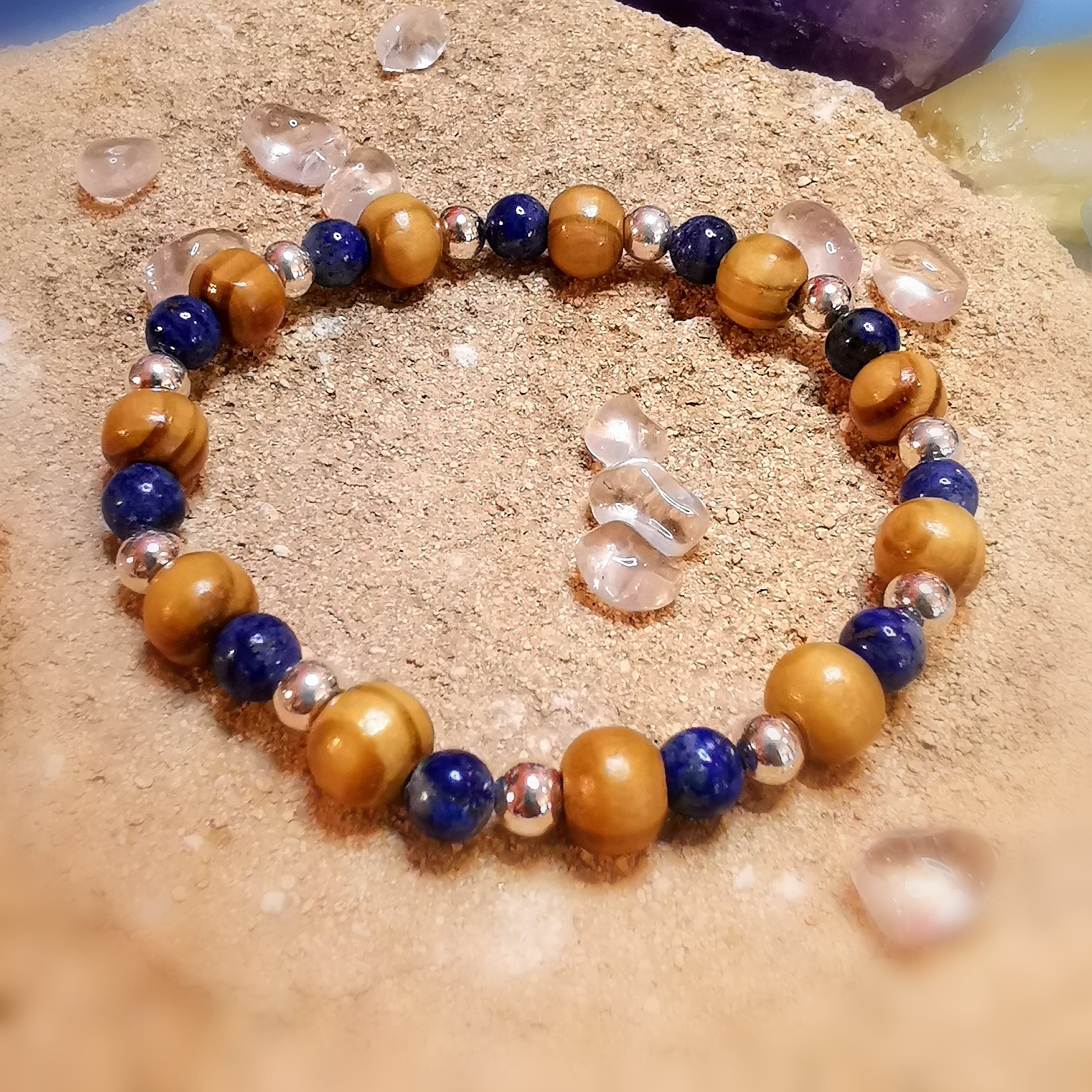 Lapislazuli Pinienholz Edelstein Chakra Karma Edelstein Armband Seide blau natur- Himmel und Erde