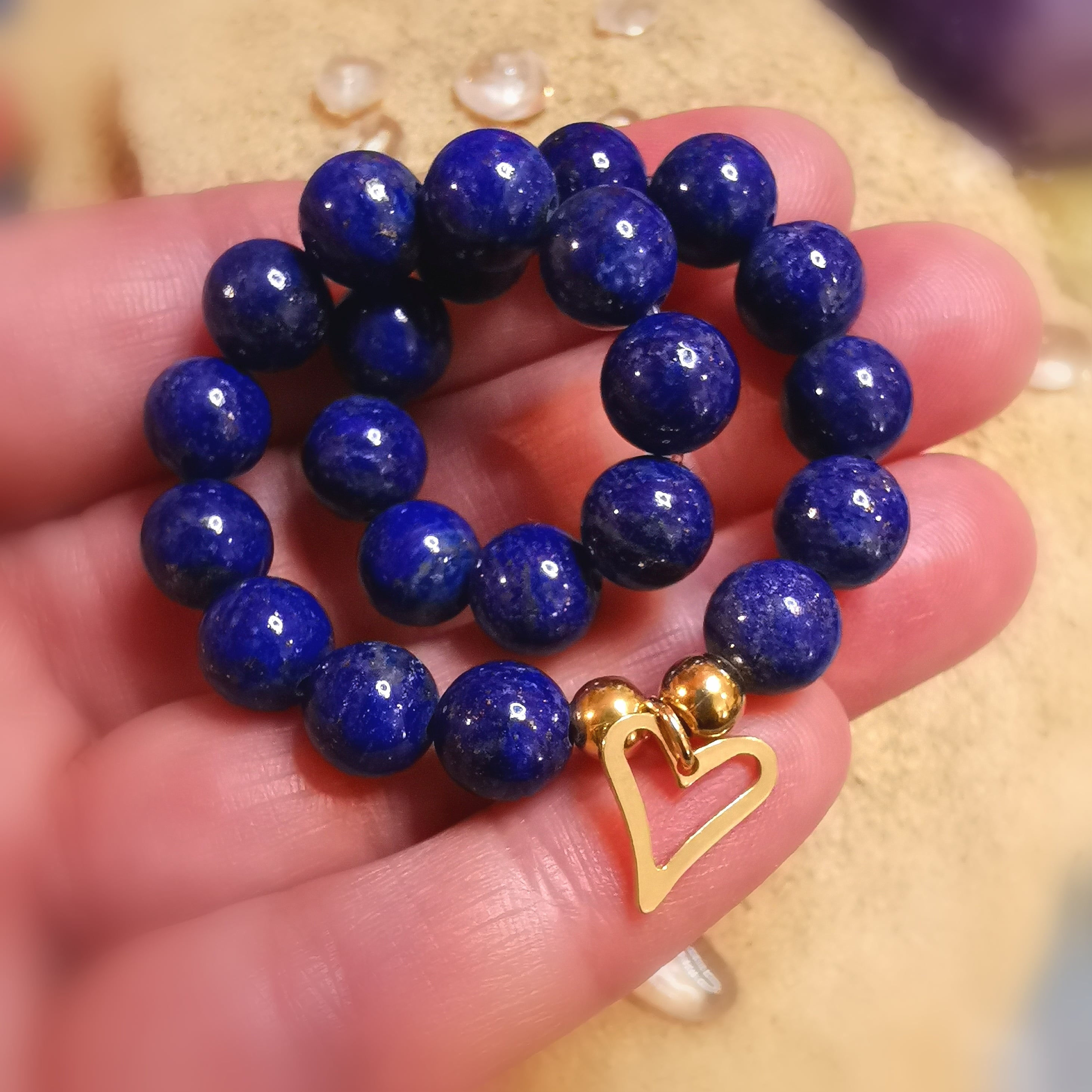 Lapislazuli Edelstein Heilstein Herz Karma Armband 16,6 cm, Aura Harmonie, herzlich geliebt