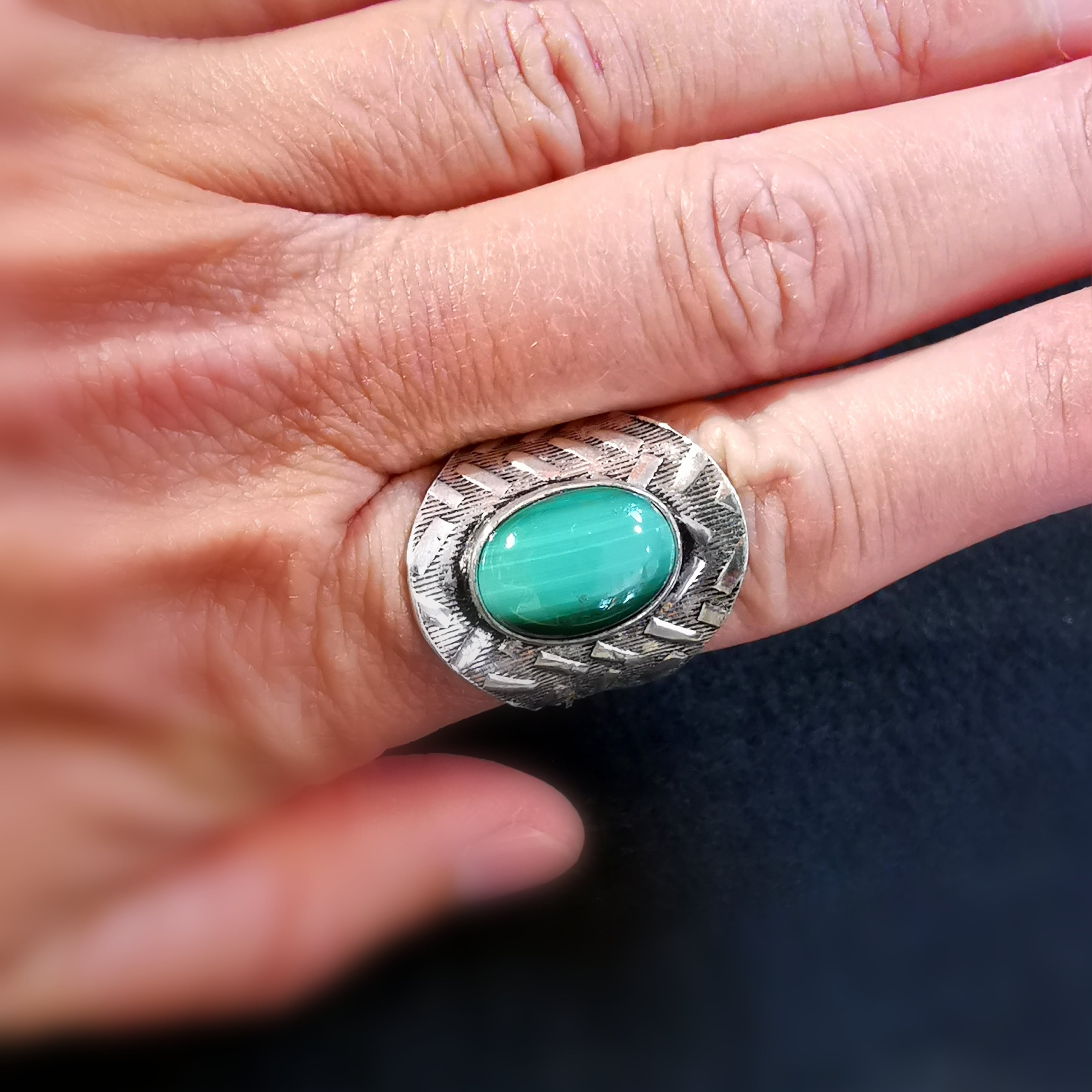 Malachit Edelstein Heilstein Sterlingsilber Ring grün , Größe 57 - Ausgeglichenheit, Lebensfreude