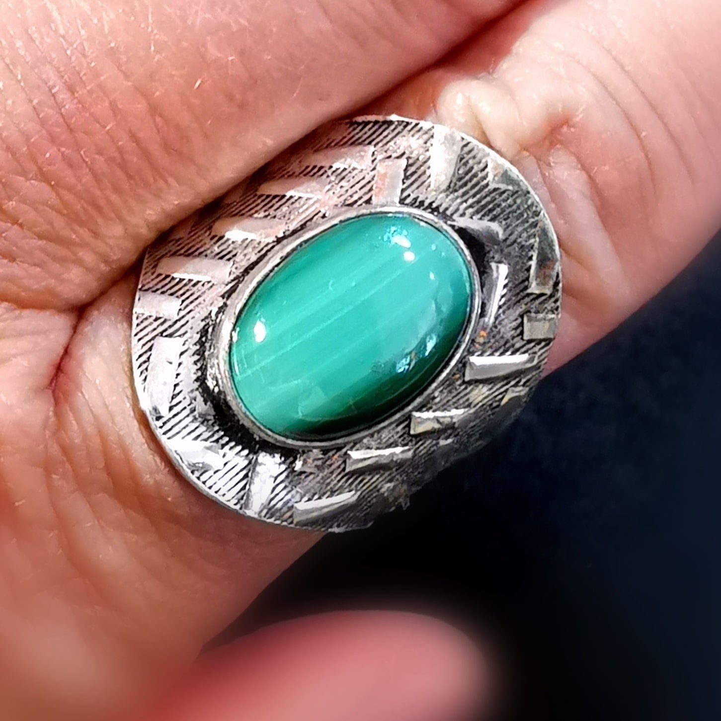 Malachit Edelstein Heilstein Sterlingsilber Ring grün , Größe 57 - Ausgeglichenheit, Lebensfreude