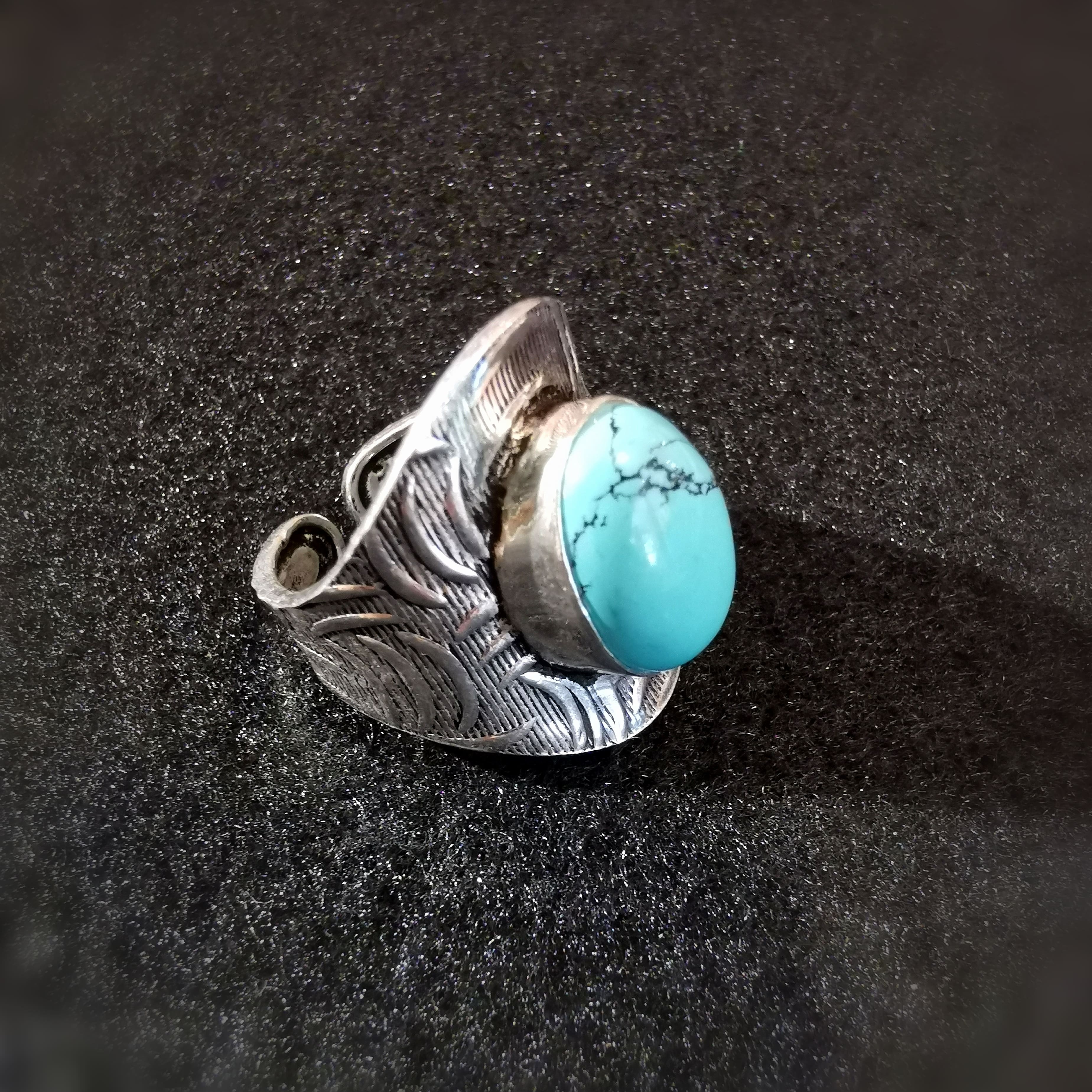 Türkis Magnesit Design Edelstein Heilstein Sterlingsilber Ring, Größe 58 - neue Kraft
