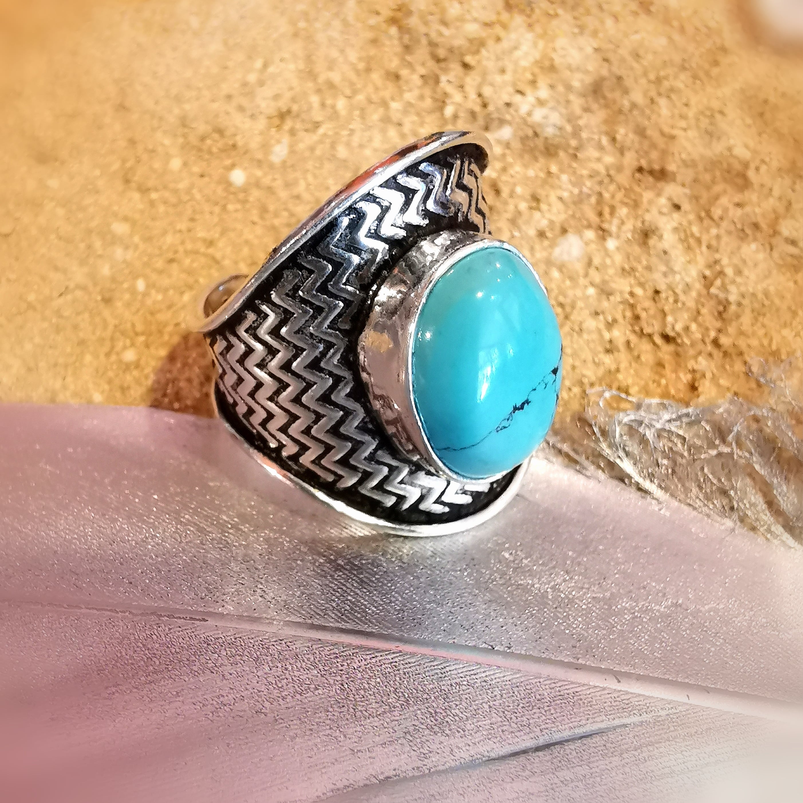 Türkis Magnesit edles Hippie Design Edelstein Heilstein Sterlingsilber Ring, Größe 58 - neue Kraft