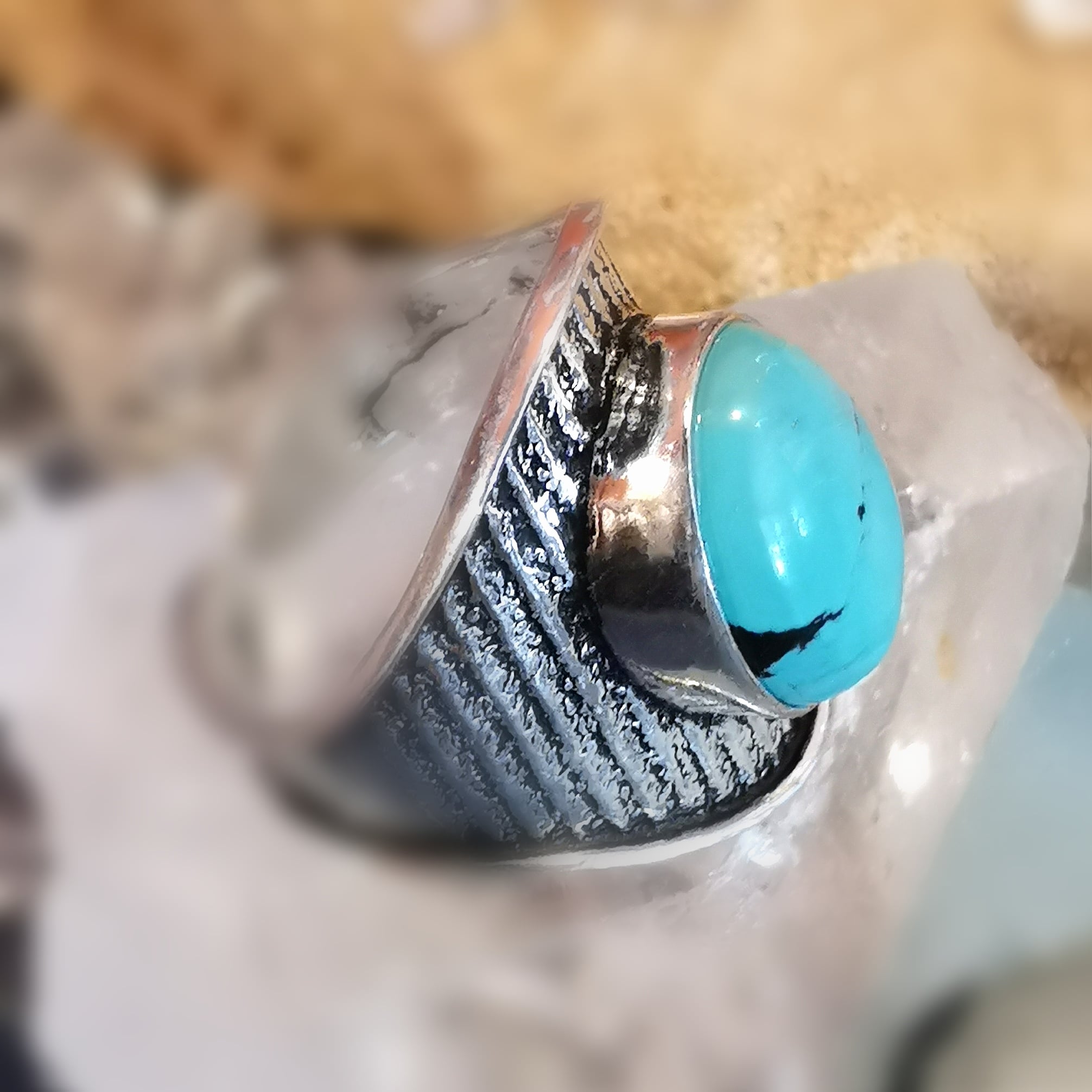 Türkis Magnesit Design Edelstein Heilstein Sterlingsilber Ring, Größe 59 - neue Kraft