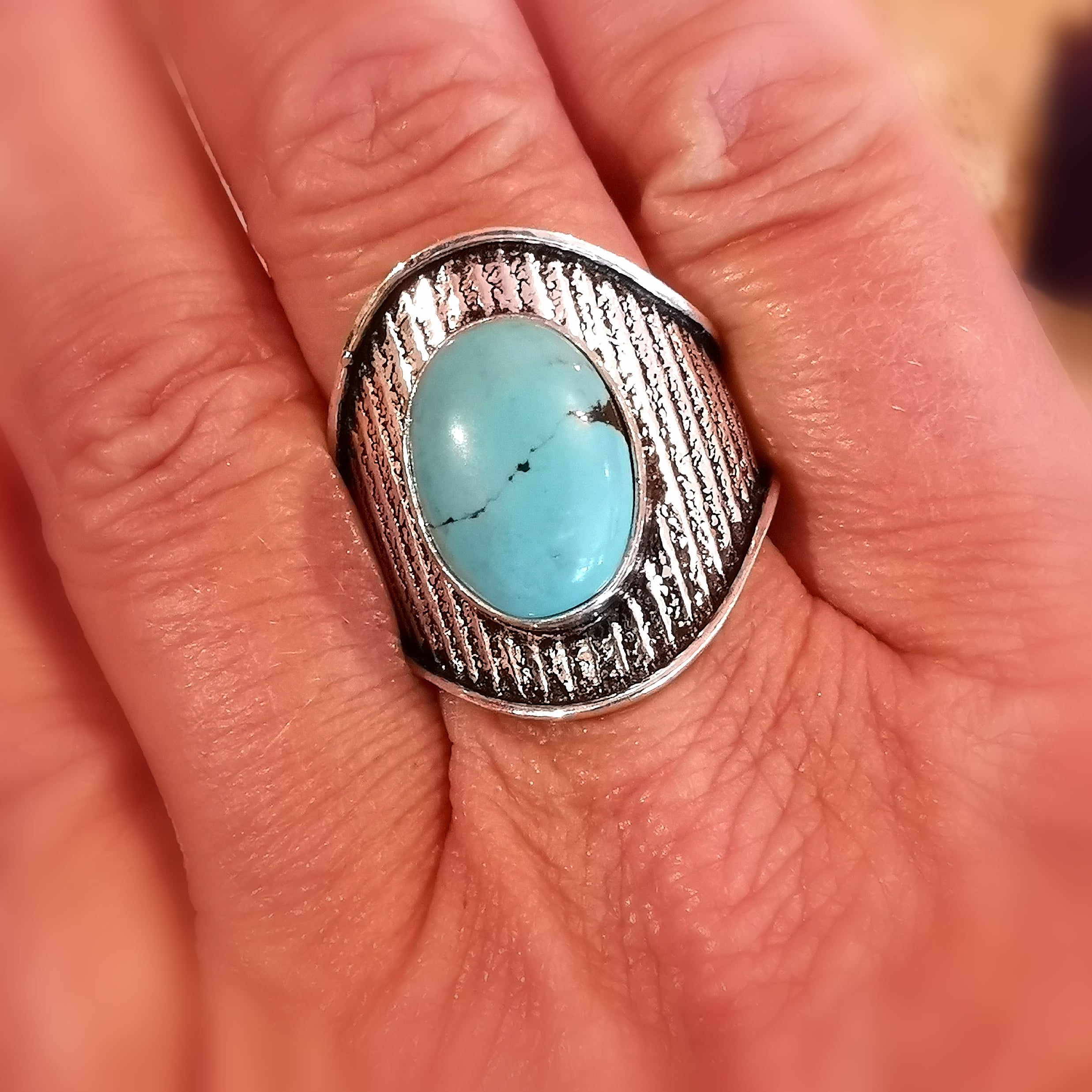 Türkis Magnesit Design Edelstein Heilstein Sterlingsilber Ring, Größe 59 - neue Kraft