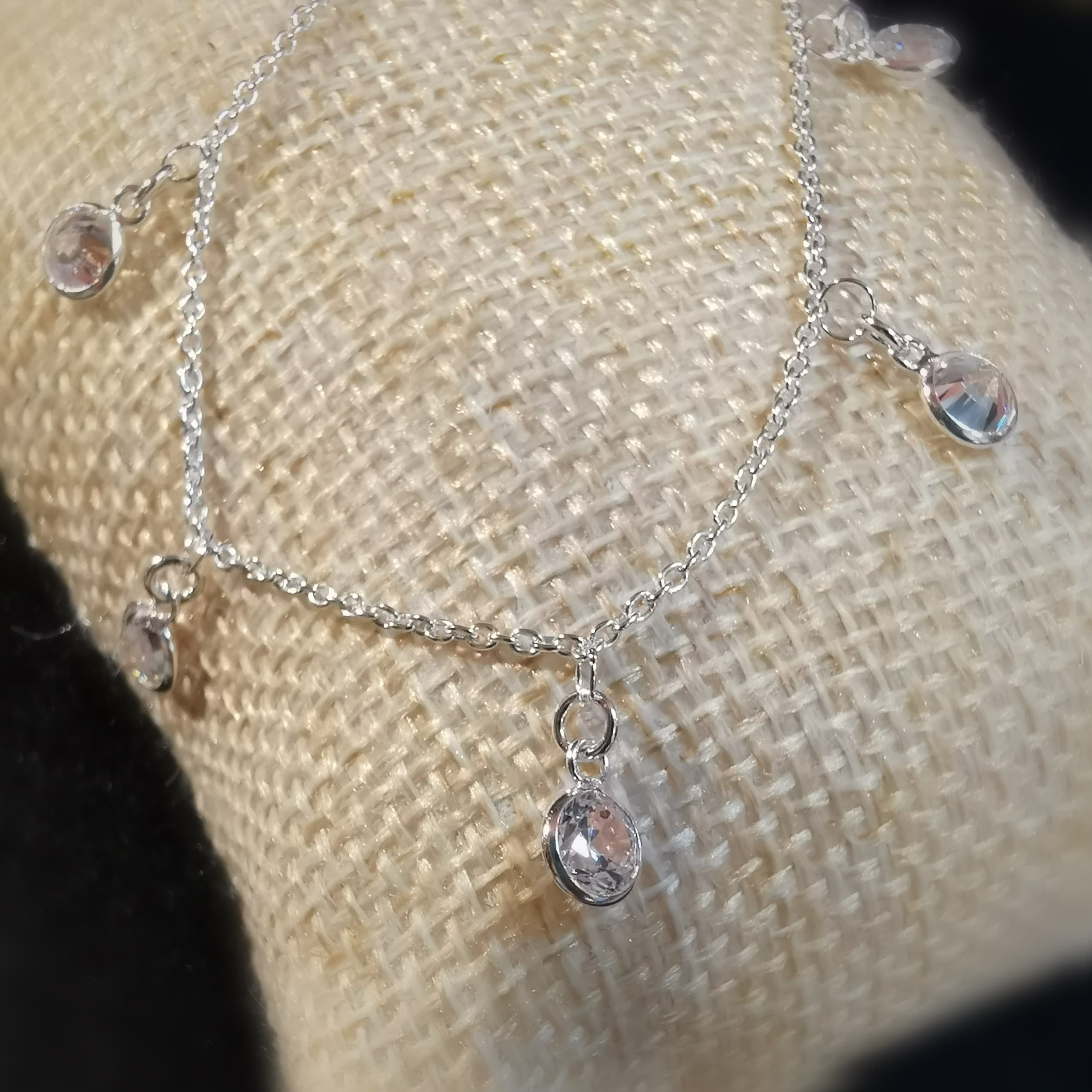 ✨ Glitter Crystal Anklet Sterling Silver – White Zircon Faceted ✨
