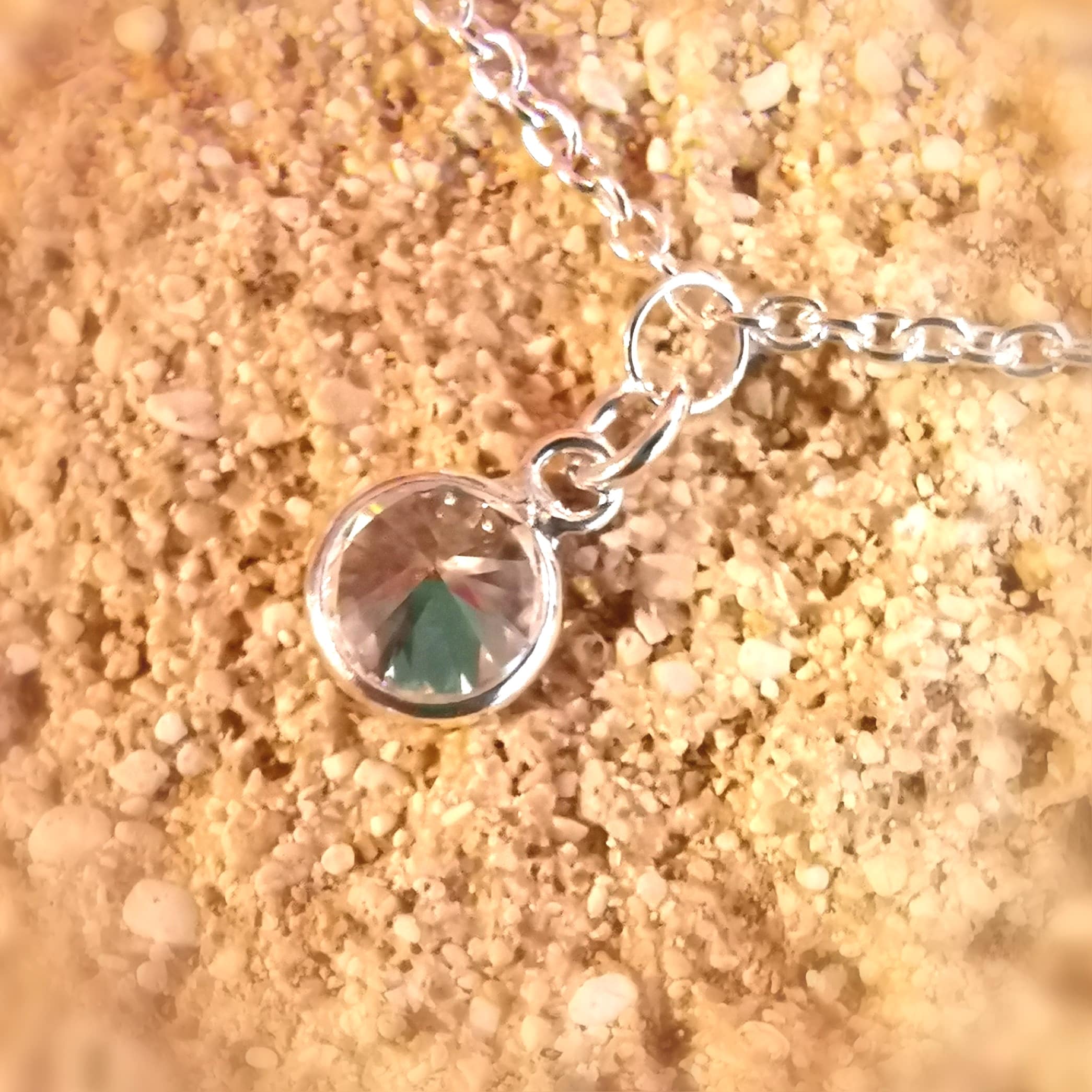 ✨ Glitter Crystal Anklet Sterling Silver – White Zircon Faceted ✨