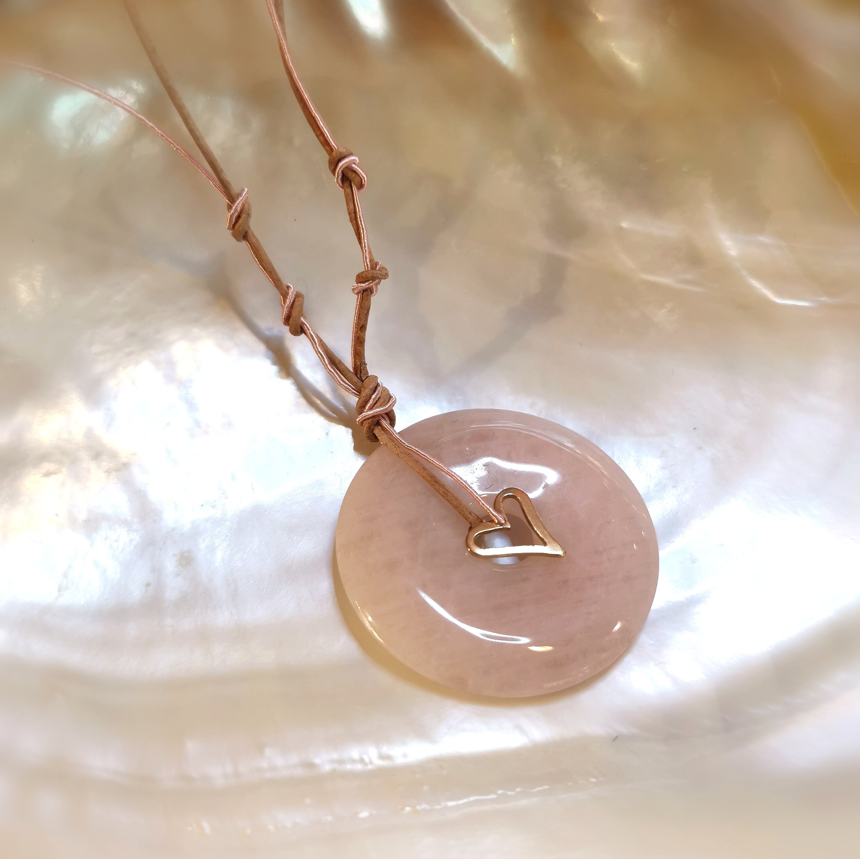 Rosenquarz Lebenskreis Edelstein Heilstein Donut Herz Chakra Karma Kette - Zufriedenheit