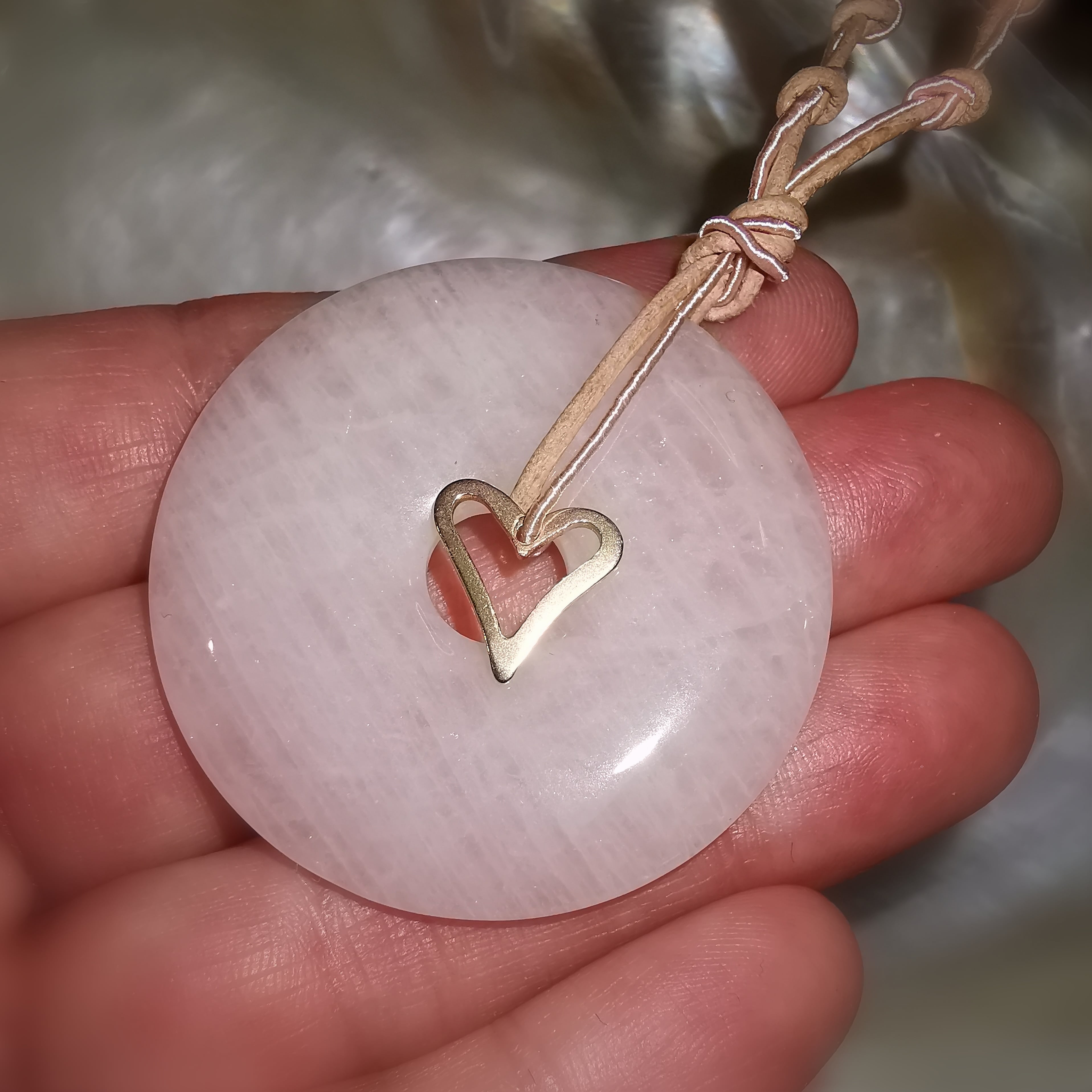 Rosenquarz Lebenskreis Edelstein Heilstein Donut Herz Chakra Karma Kette - Zufriedenheit