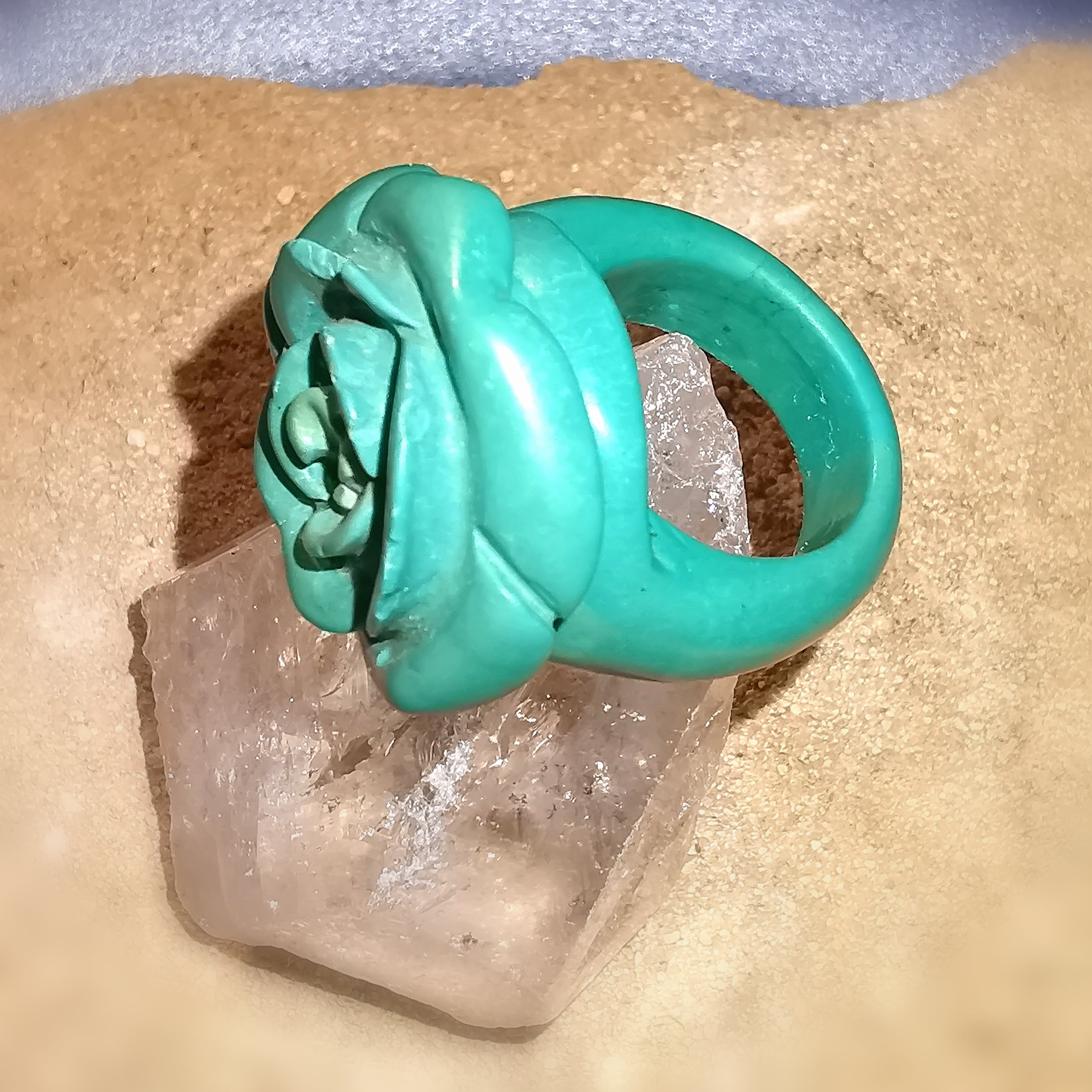 Türkis Magnesit Edelstein Hippie Ring, flower power Blüte - Größe 58 - Lebensfreude