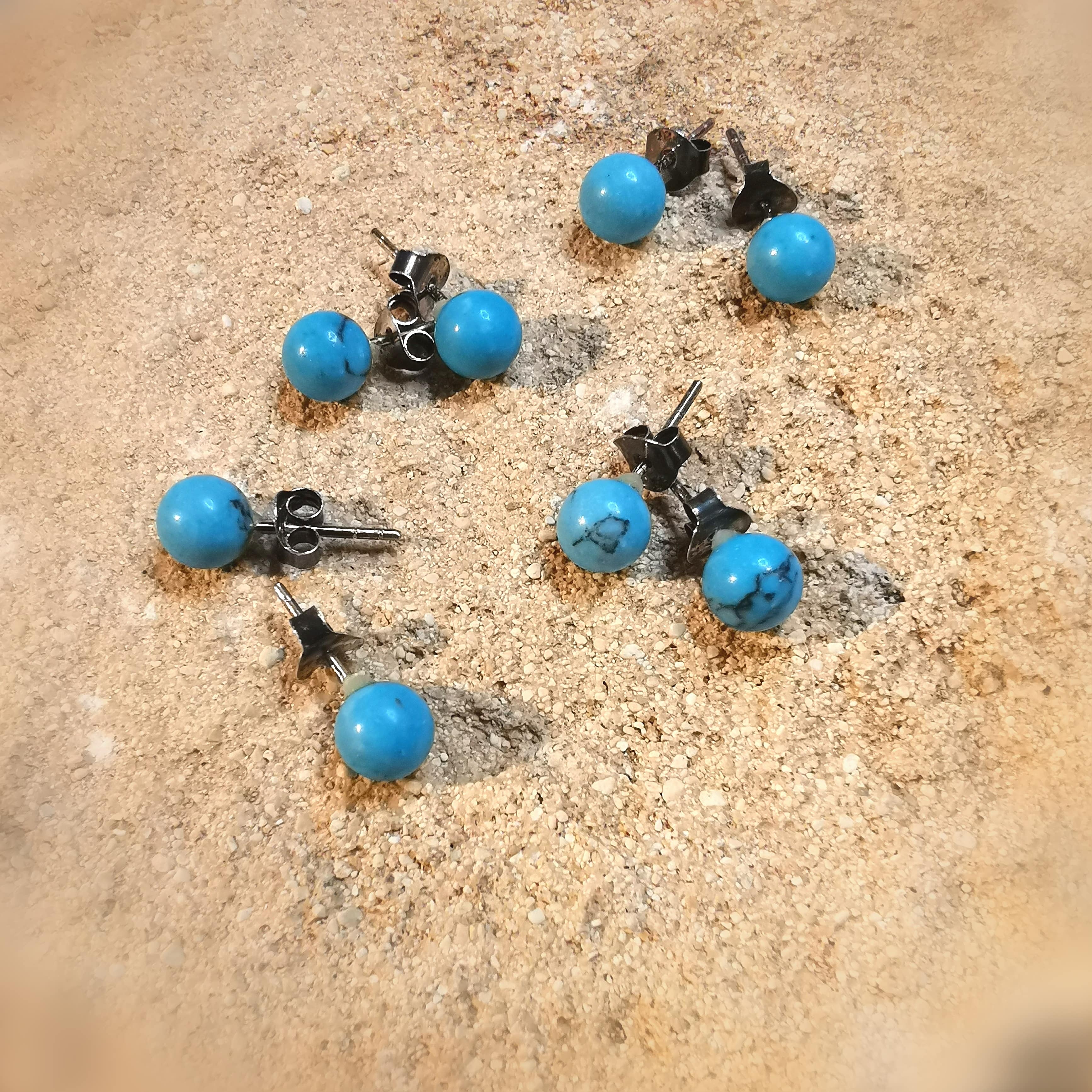 Türkis Magnesit Heilstein Ohrstecker, Edelstein Ohrringe blau türkis