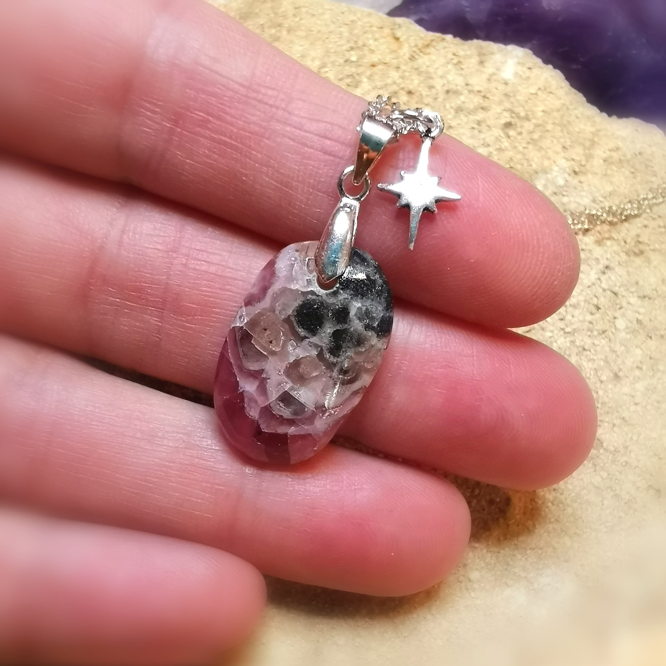 Kobaltcalcit Polarstern Edelstein Heilstein Karma Kette Anhänger Sterlingsilber - dem Herzen folgen