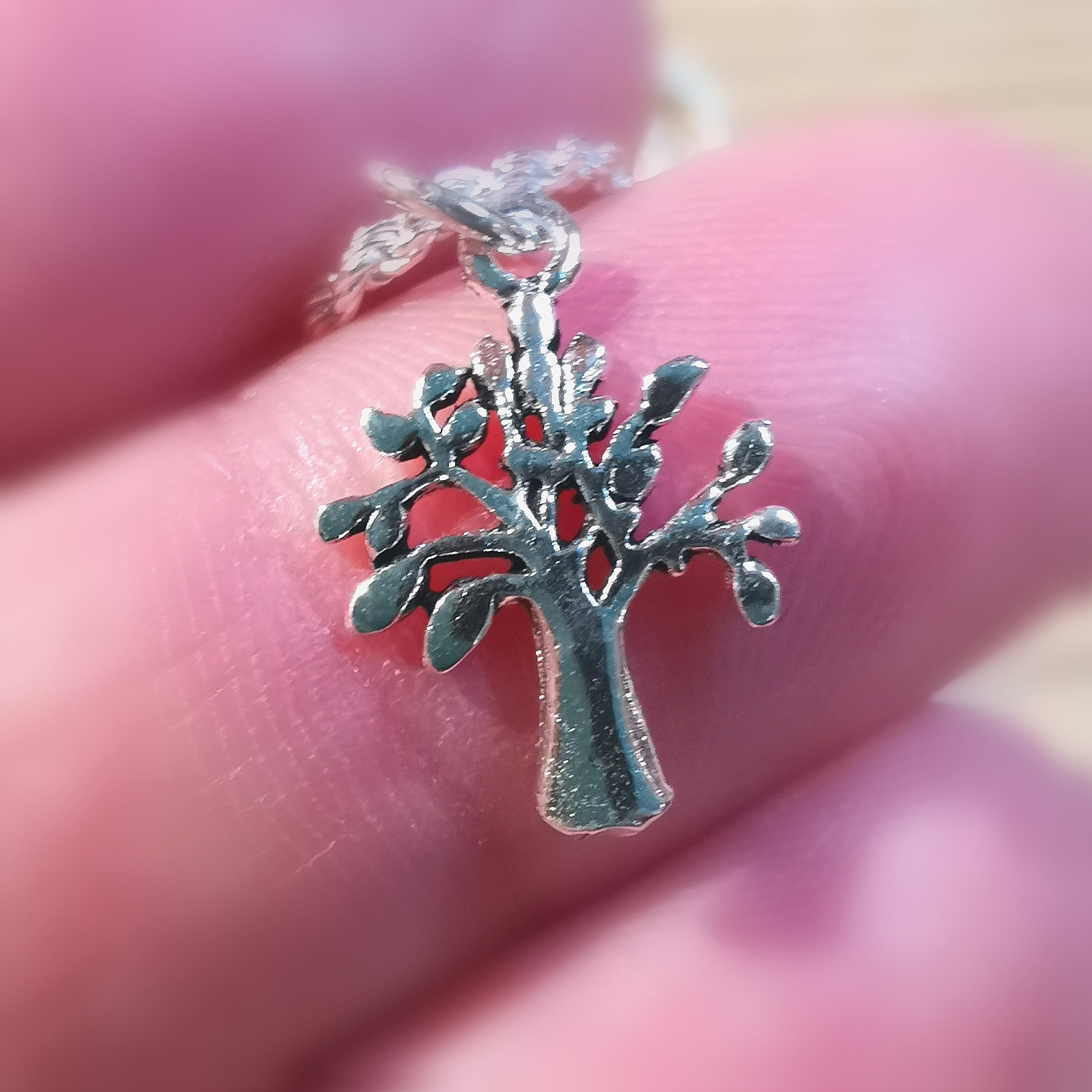 Bernstein Lebensbaum Karma Kette XL, Heilstein Harz & Sterlingsilber, geweiht - Lebenskraft