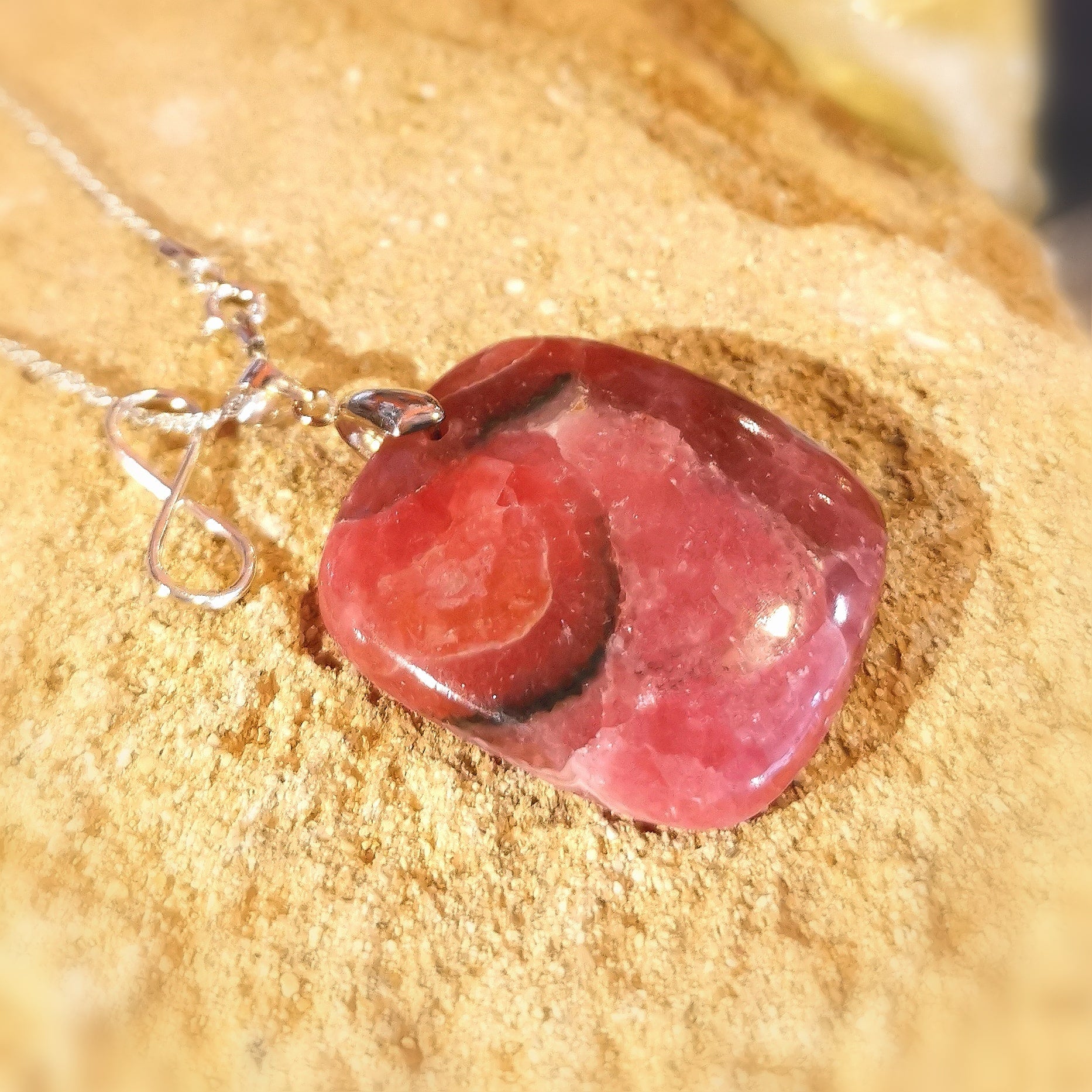 Rhodochrosit XXL Edelstein Heilstein Infinity Unendlich Karma Kette 70 cm Sterlingsilber, geweiht - Hoffnung
