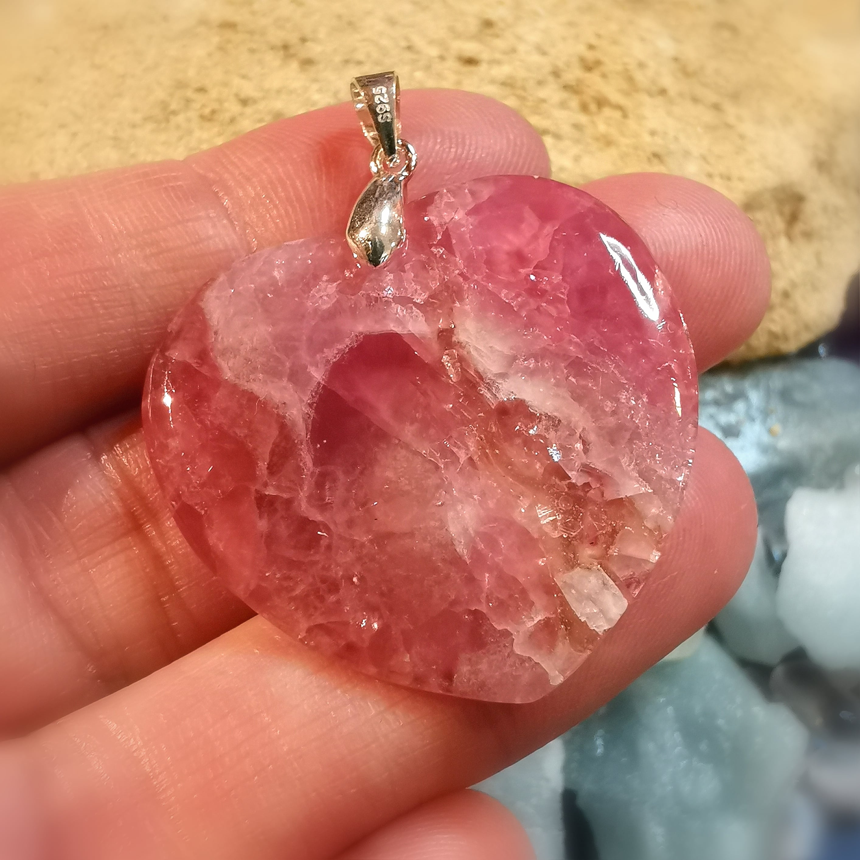 Kobaltcalcit Herz Edelstein Heilstein Anhänger pink rosa - Selbstvertrauen und Optimismus