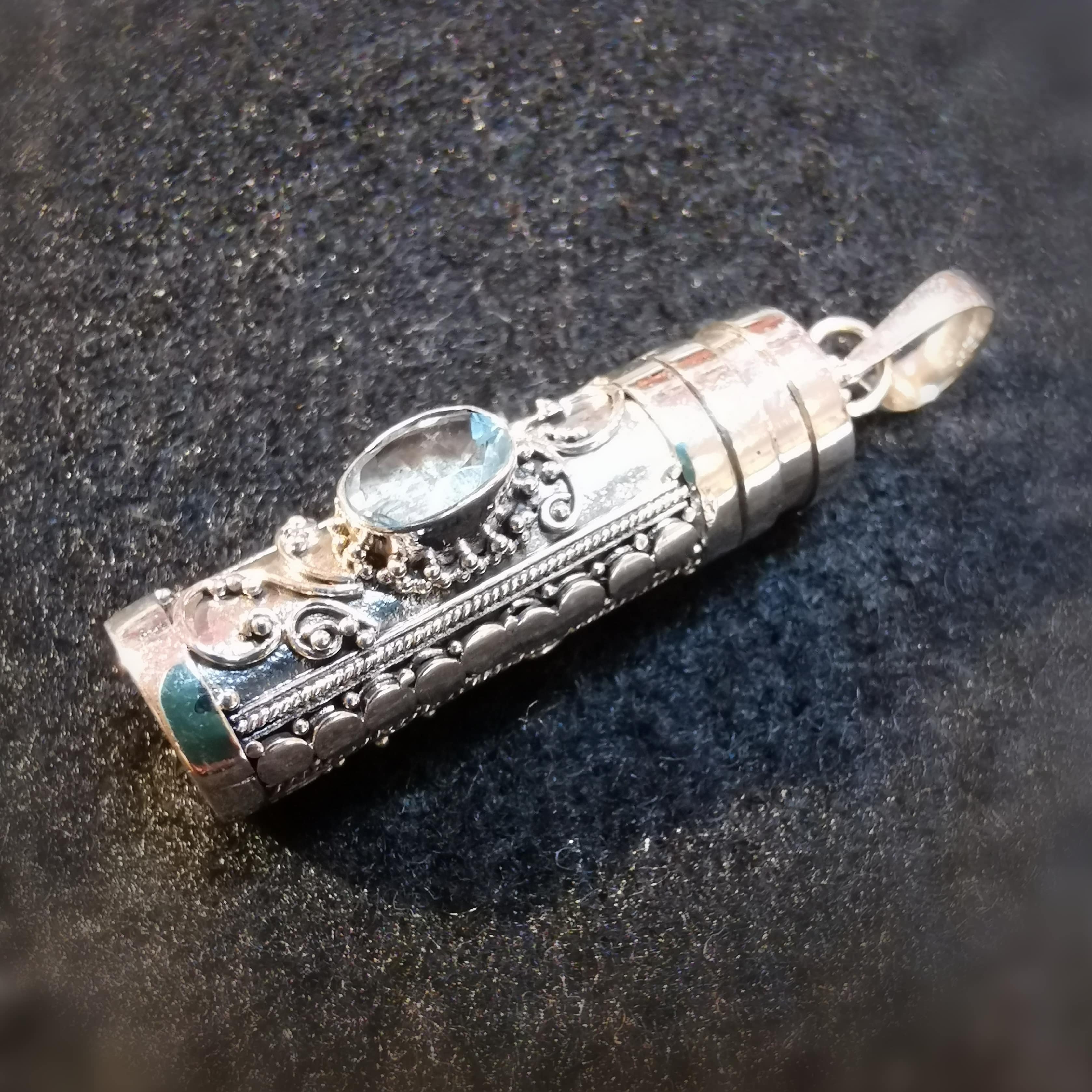 Wunsch Medaillon Glücksbringer Aquamarin Edelstein Anhänger Sterlingsilber - Träume werden wahr