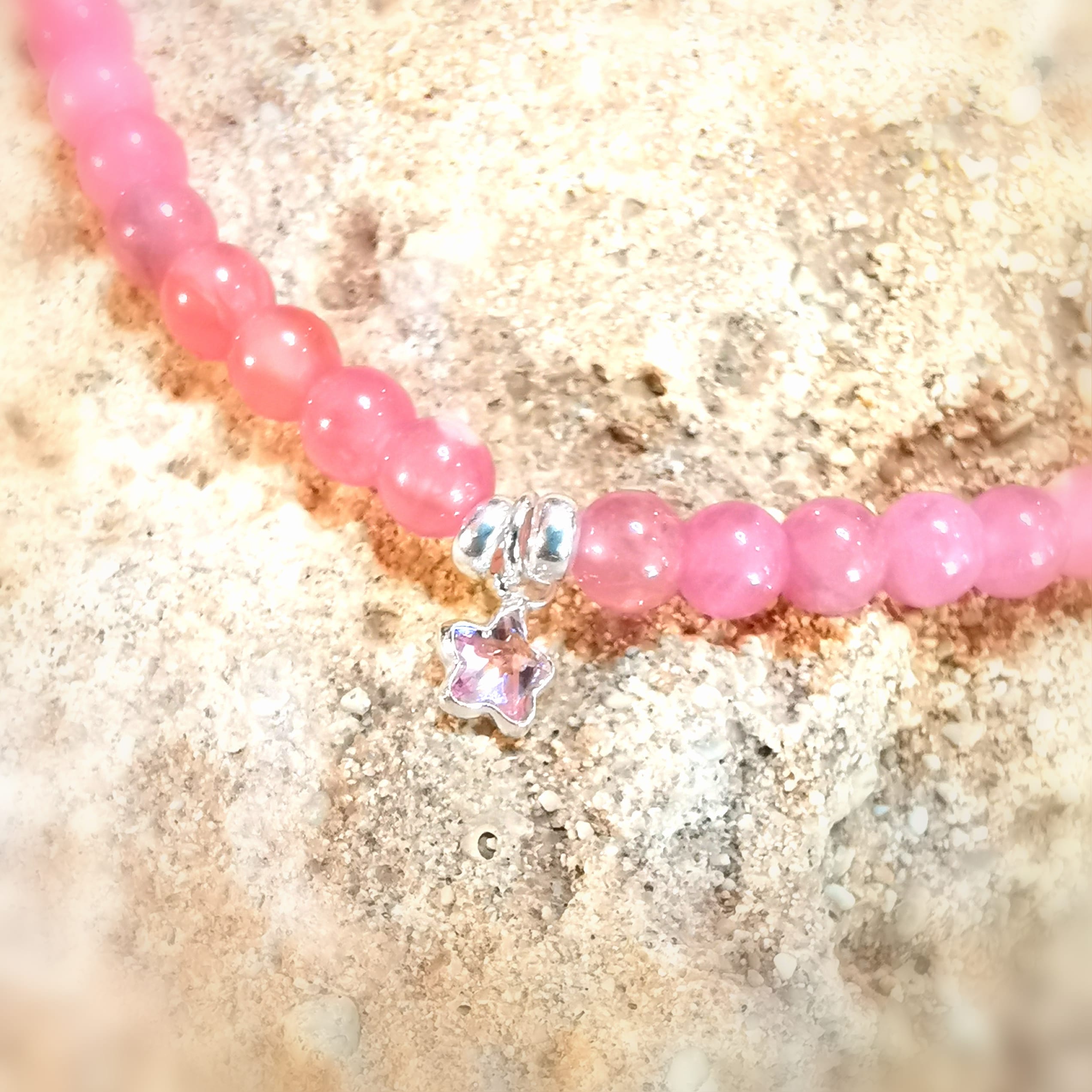 Rhodochrosit Edelstein Heilstein Seestern Karma Armband, geweiht - Fröhlichkeit und Optimismus