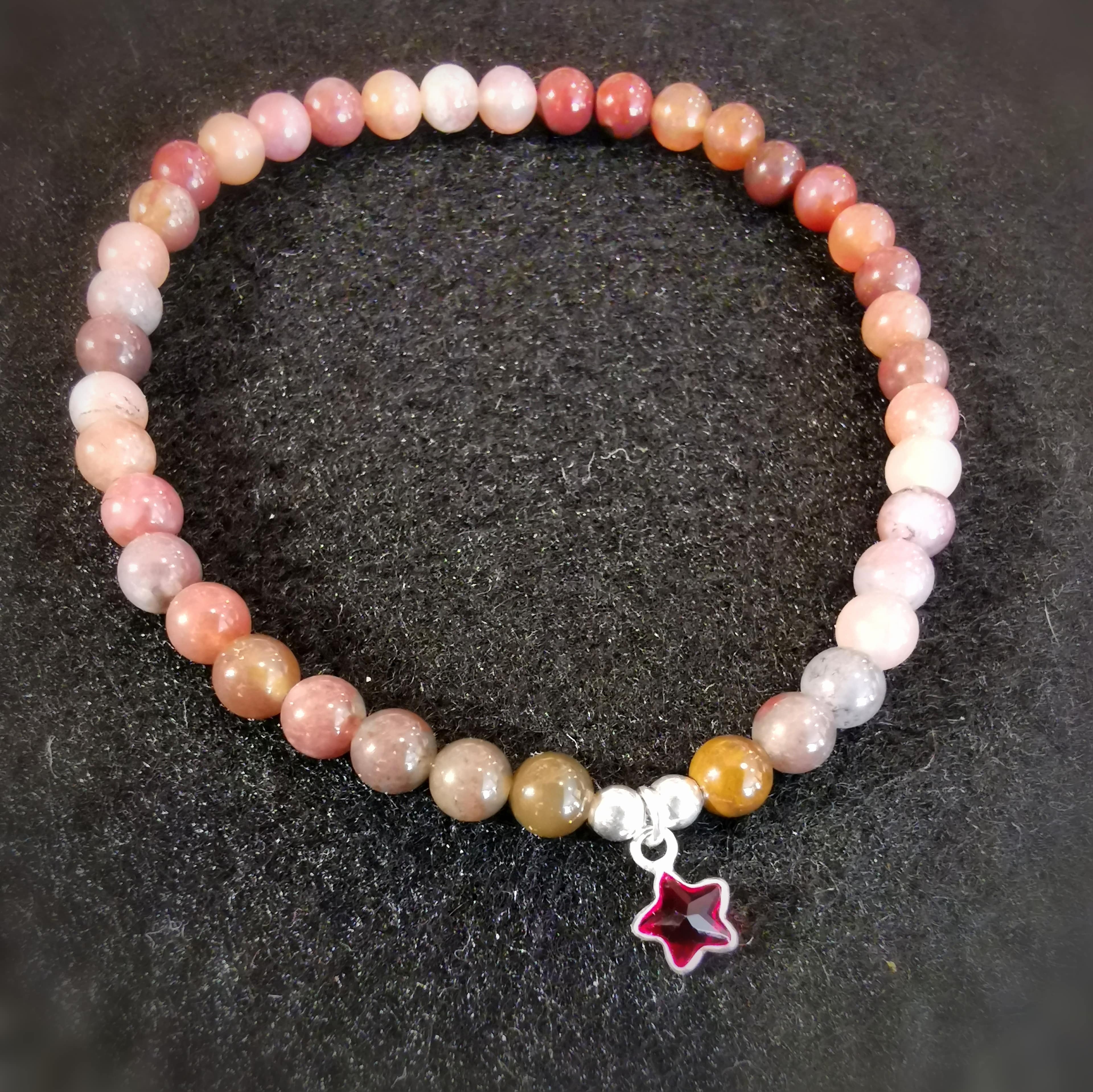 Indigo Jaspis Rot Braun Edelstein Heilstein Seestern Karma Armband 4 mm, Wurzelchakra - Achtsamkeit und Willenskraft