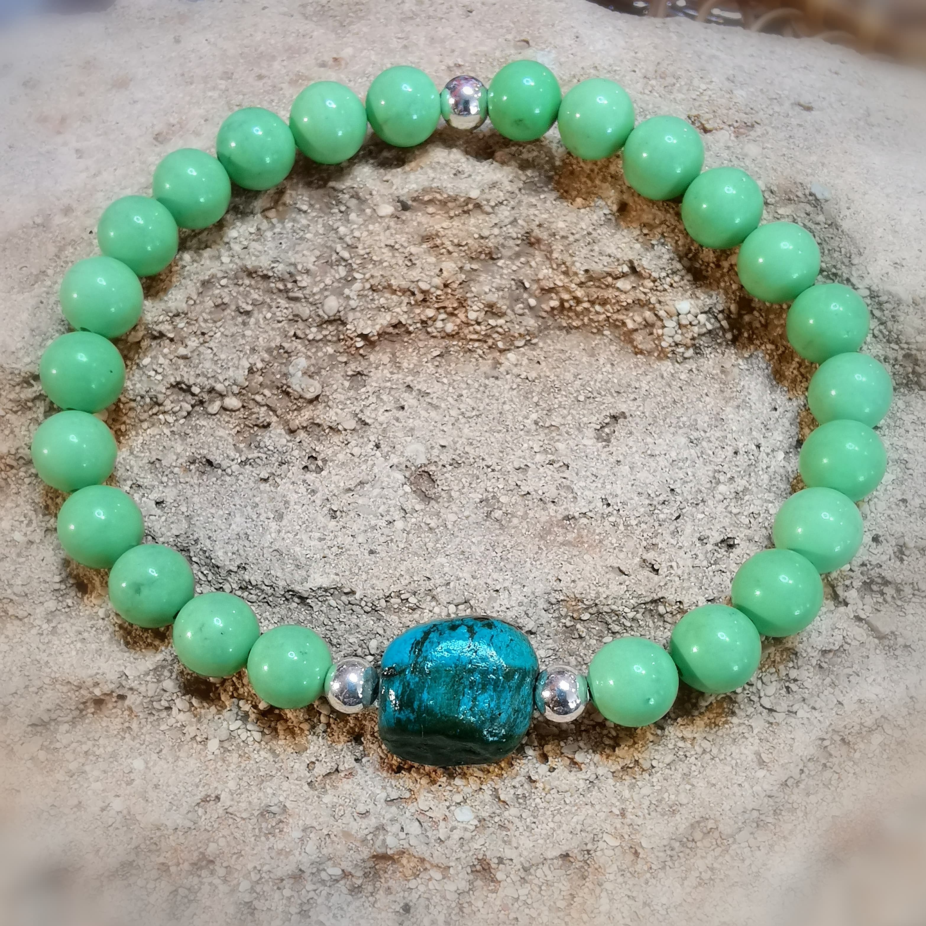 Türkis und Magnesit Edelstein Heilstein Karma Armband XL, Freiheit