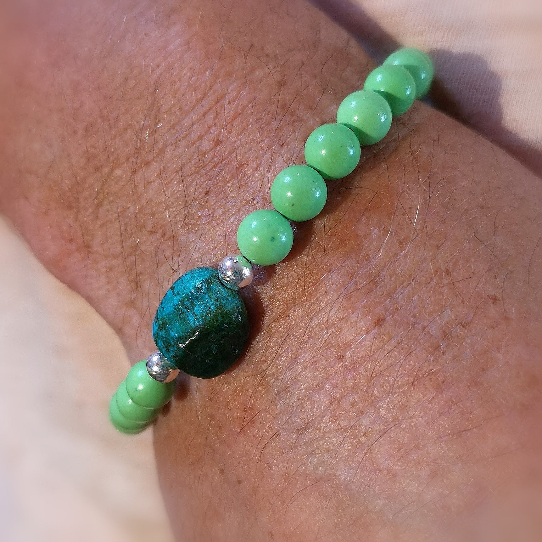 Türkis und Magnesit Edelstein Heilstein Karma Armband XL, Freiheit