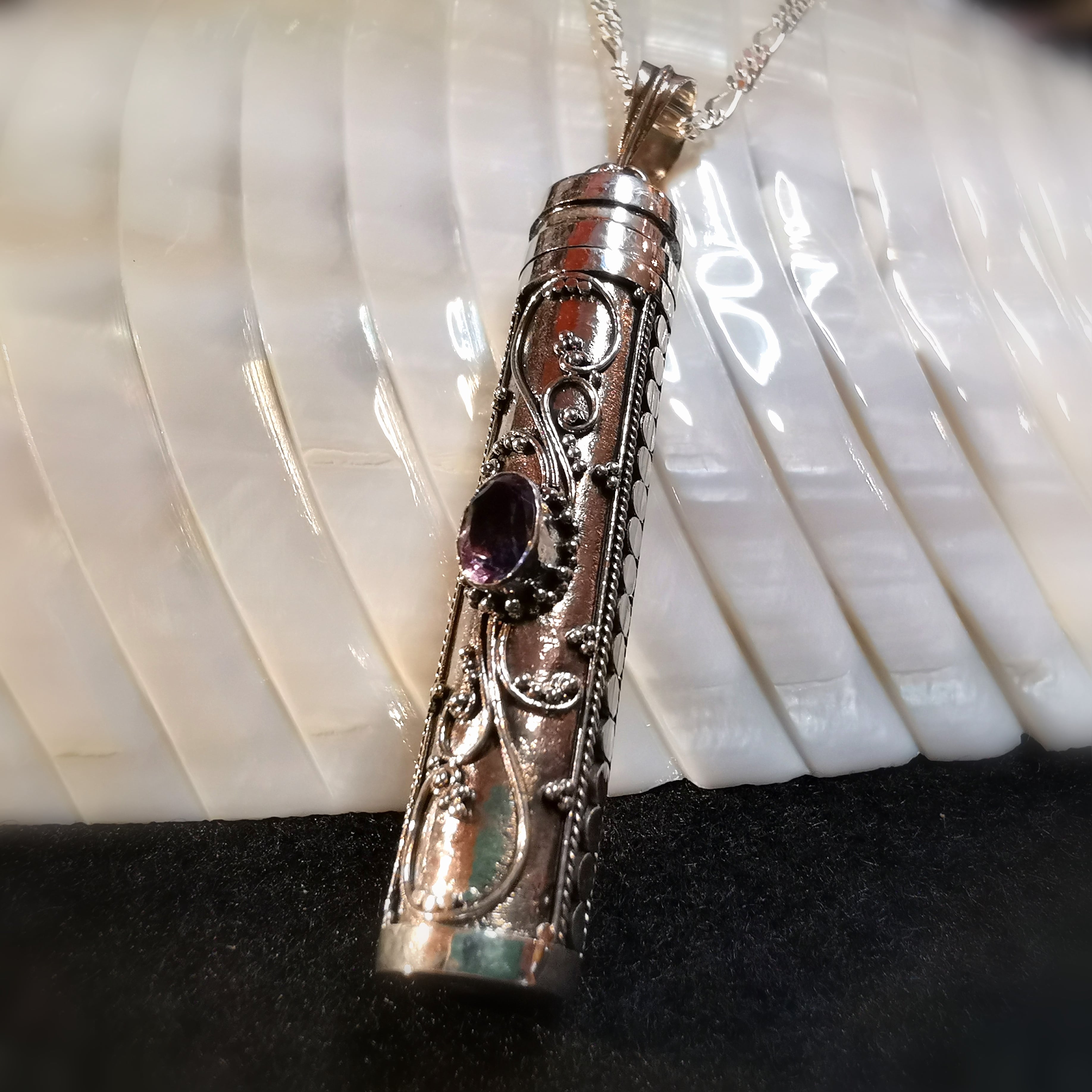 Wunsch Medaillon XXL Amethyst Edelstein Glücksbringer Karma Kette 50 cm, geweiht - Vertrauen vom Herzen