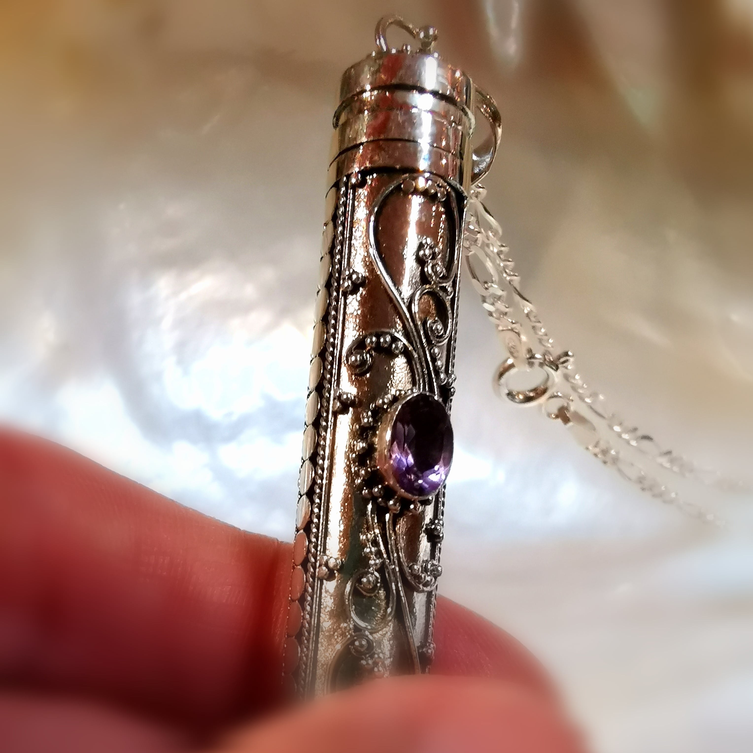Wunsch Medaillon XXL Amethyst Edelstein Glücksbringer Karma Kette 50 cm, geweiht - Vertrauen vom Herzen