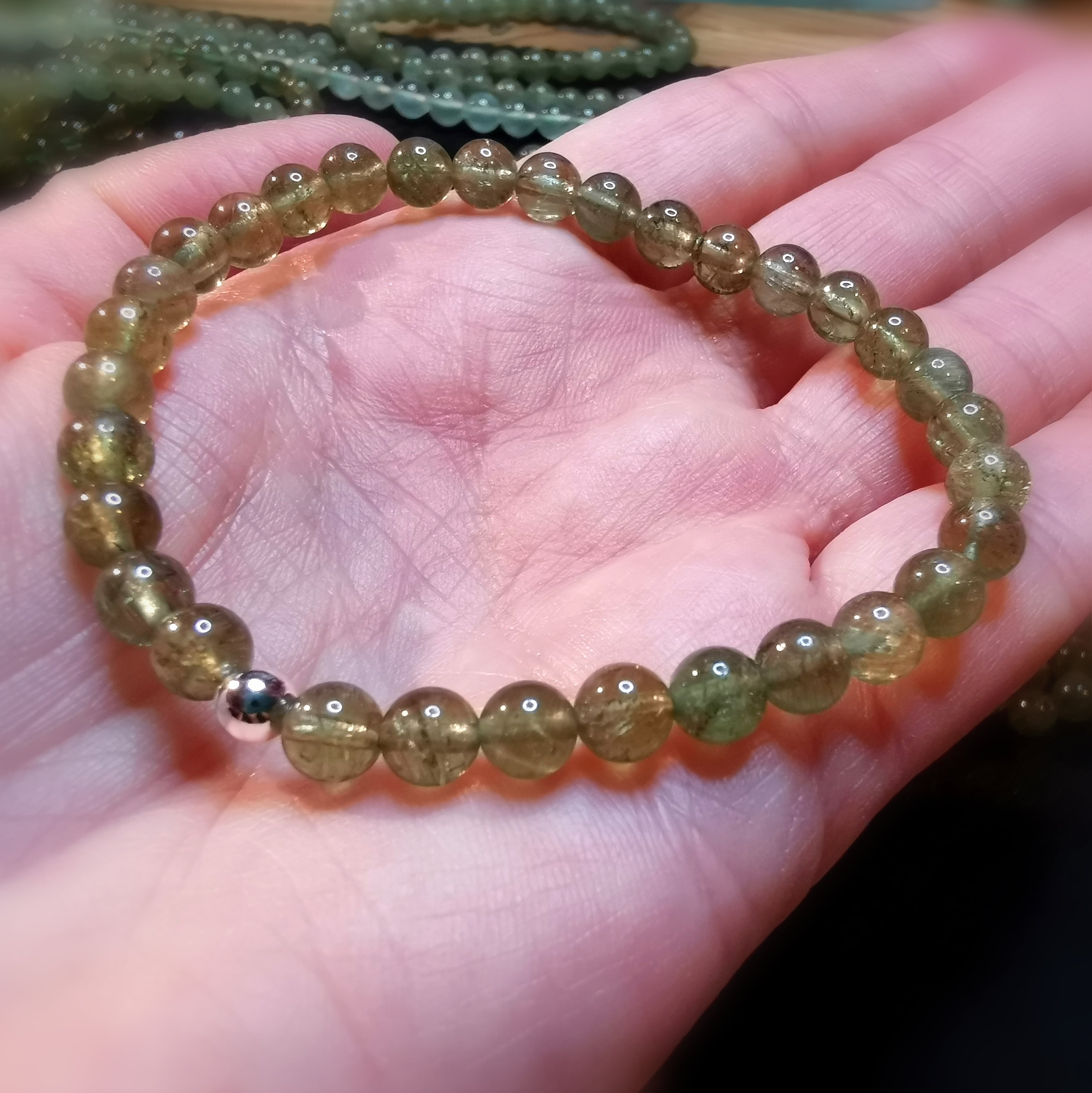 Prehnit Edelstein Heilstein Karma Armband 16,8 cm grün, AAA Qualität - Optimismus und Hoffnung
