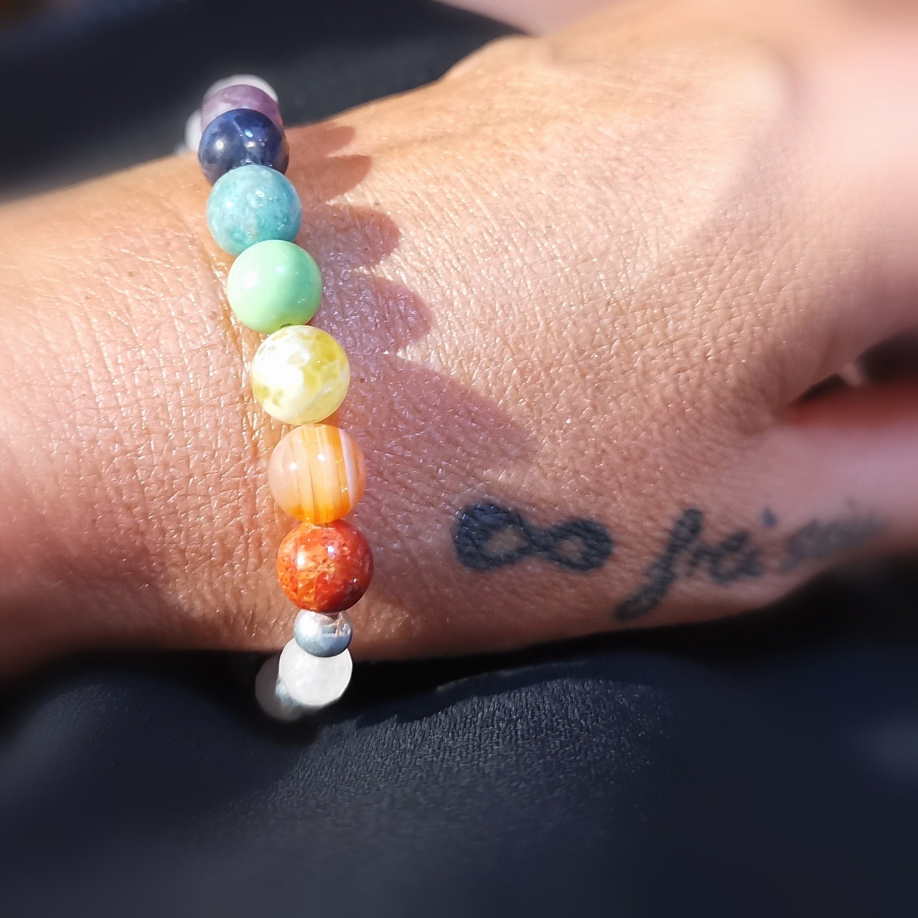 Chakra Edelstein Heilstein Karma Armband Sterlingsilber, geweiht - neue Energie