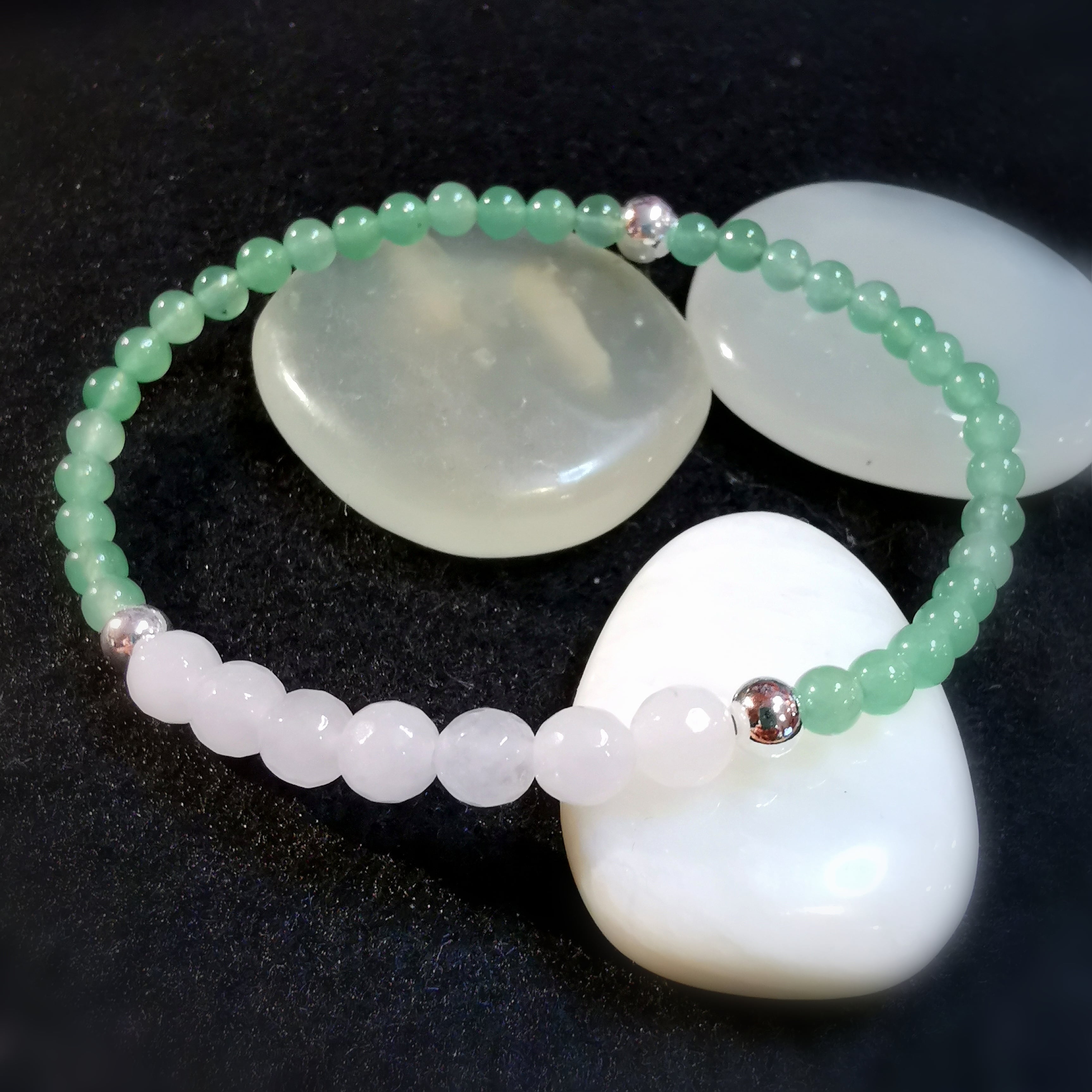 Jade Weiss und Grün Edelstein Heilstein Armband facettiert - Gesundheit und Glück