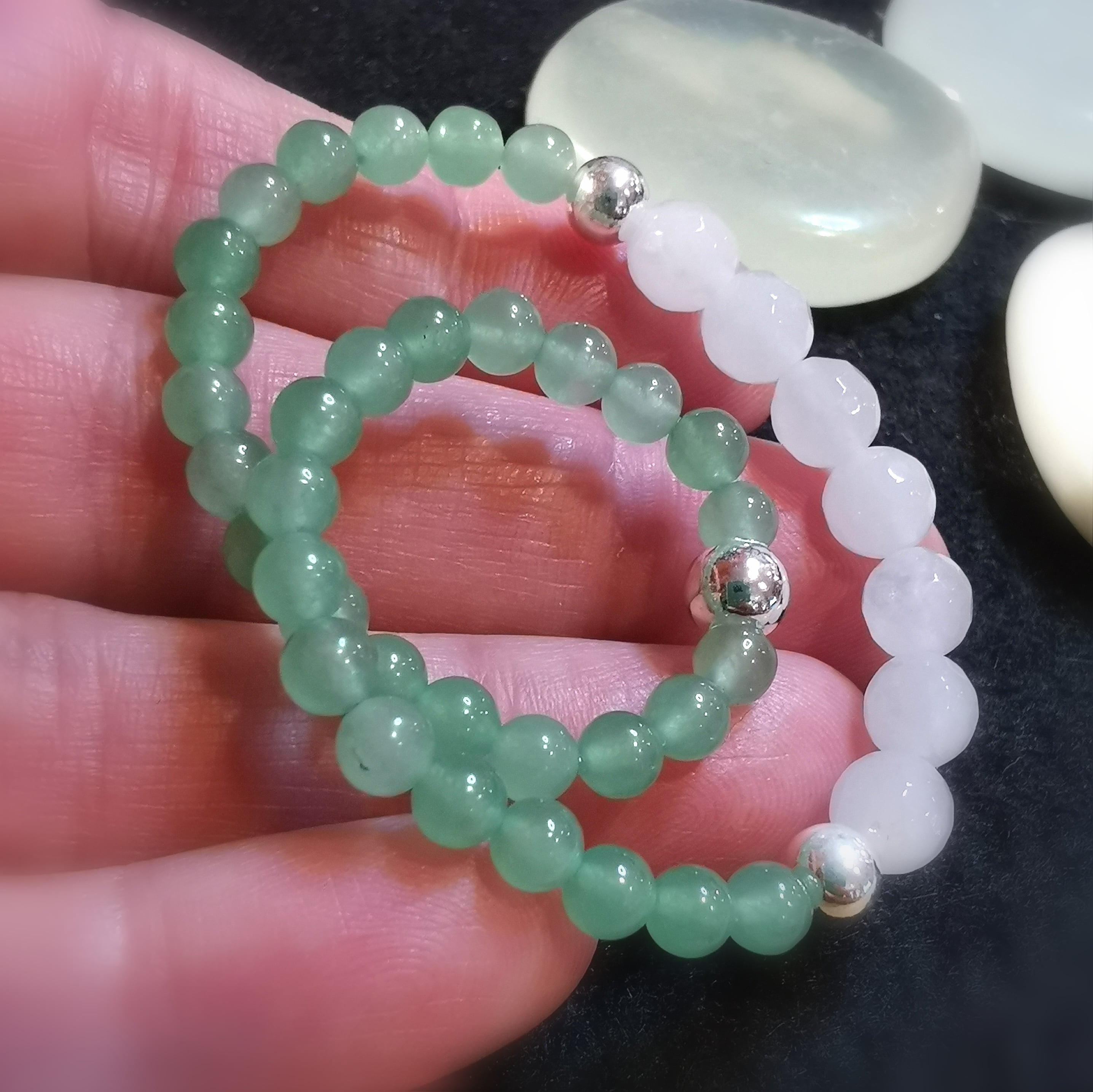 Jade Weiss und Grün Edelstein Heilstein Armband facettiert - Gesundheit und Glück