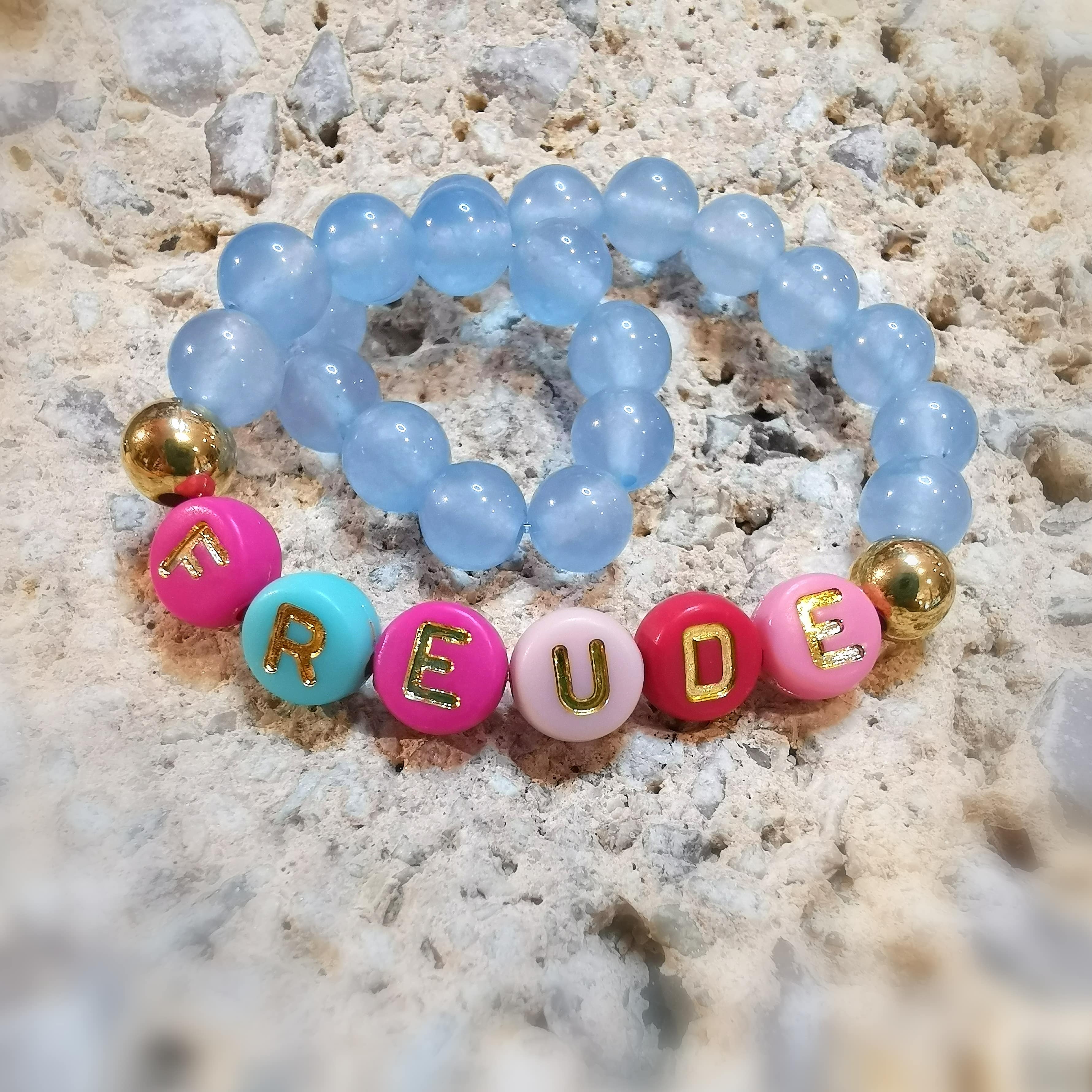 stille Worte, blaue Jade Edelstein Heilstein Karma Armband, geweiht - Freude